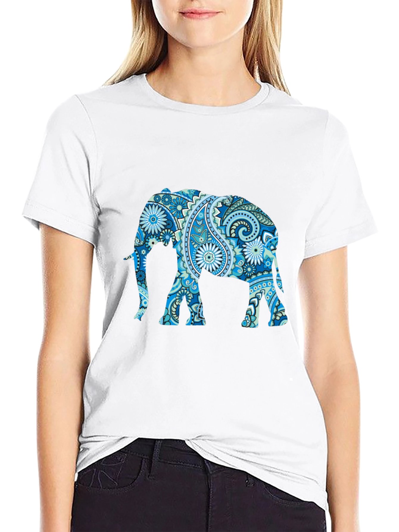 Black Elephant Paisley Print T-Shirt view 9