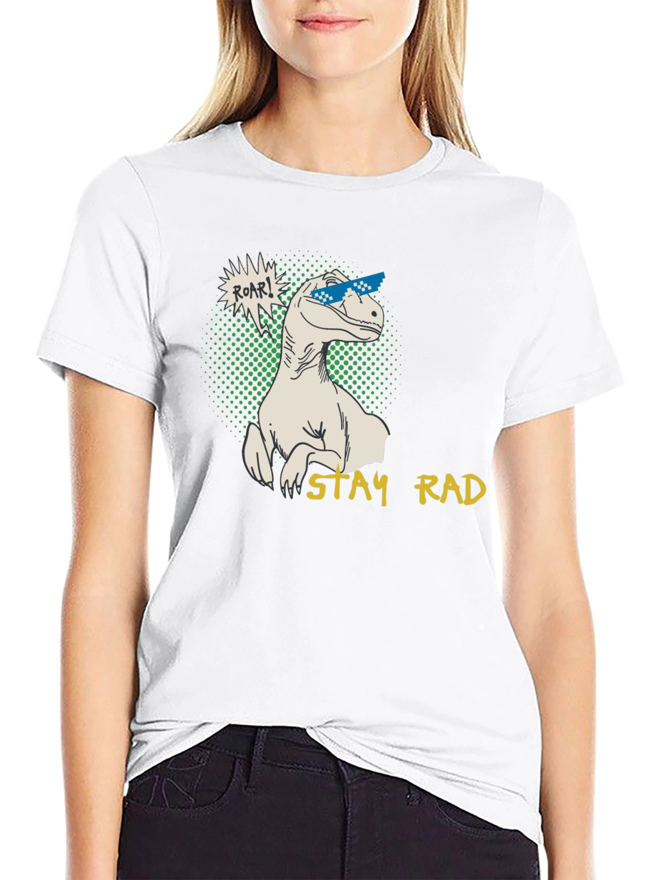 Black Stay Rad Dinosaur Graphic T-Shirt view 9