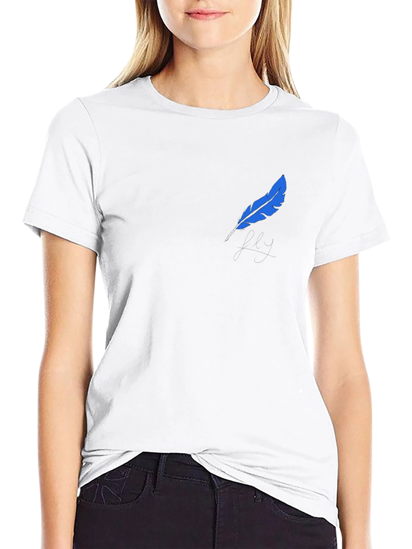 Black Black T-Shirt with Blue Feather Graphic view 9