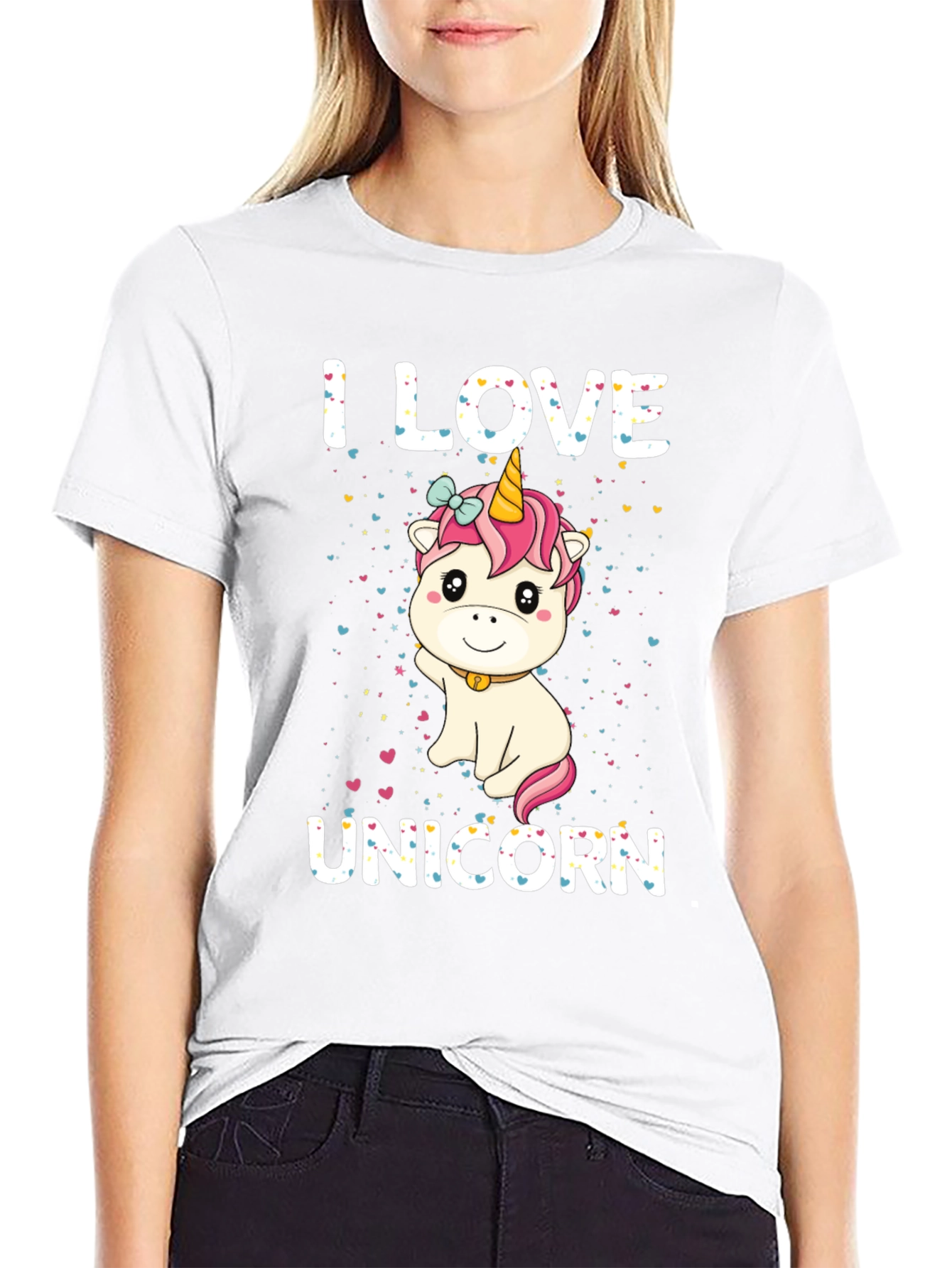 Black I Love Unicorn Black T-Shirt Cute Cartoon Design view 9