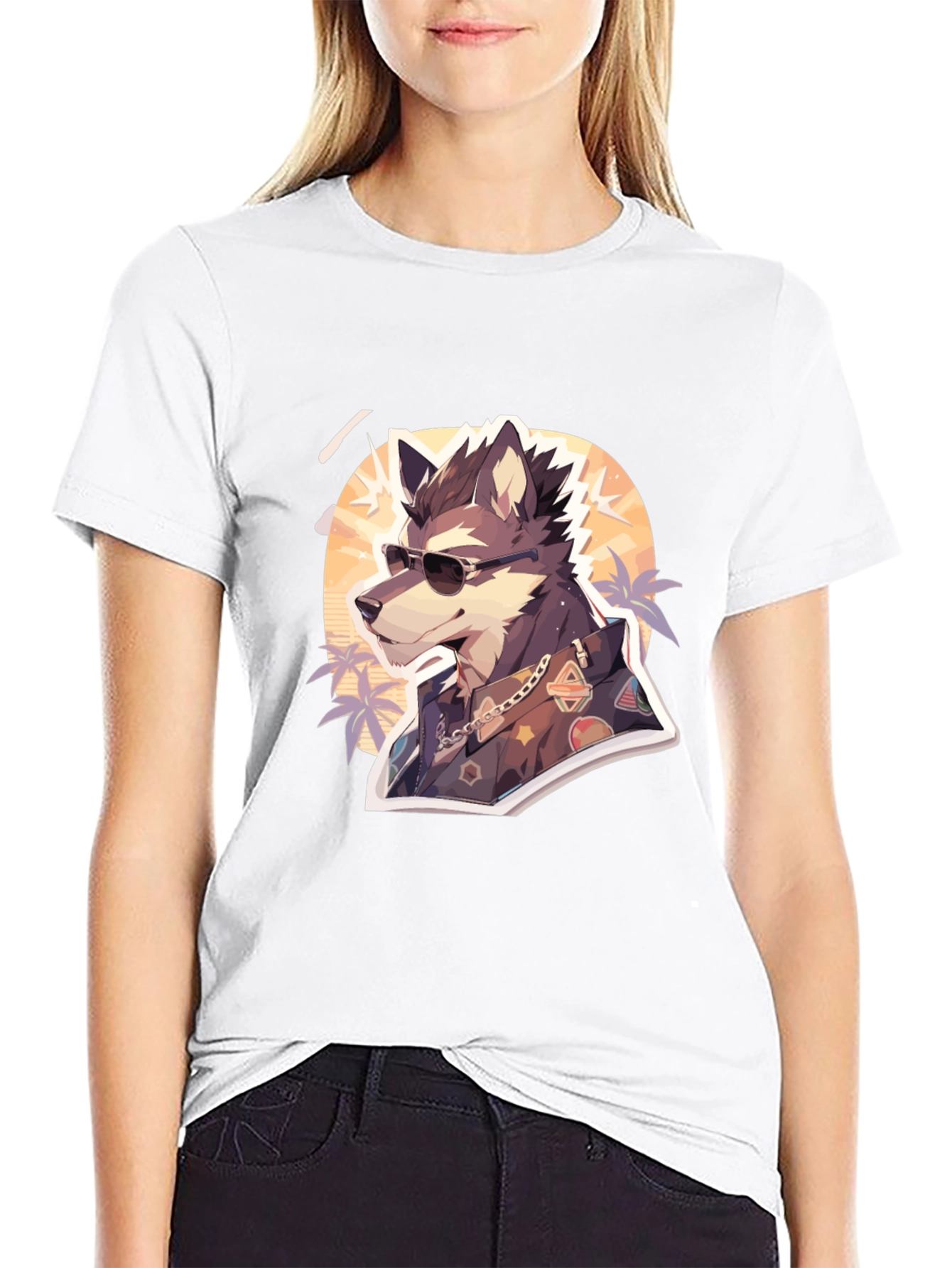 Black Cool Wolf Graphic Tee - Unique Animal Print view 9