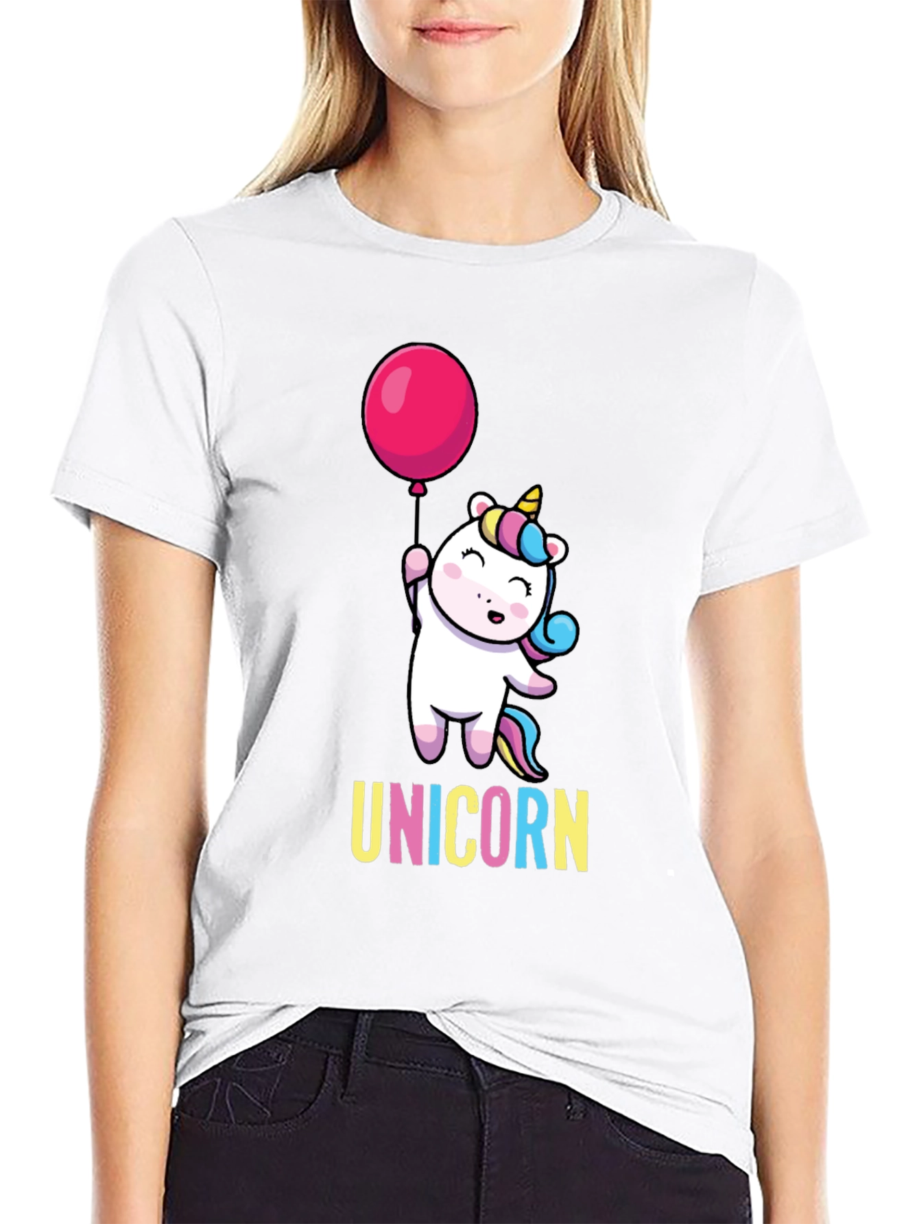 Black Unicorn Balloon Graphic Black T-Shirt view 9