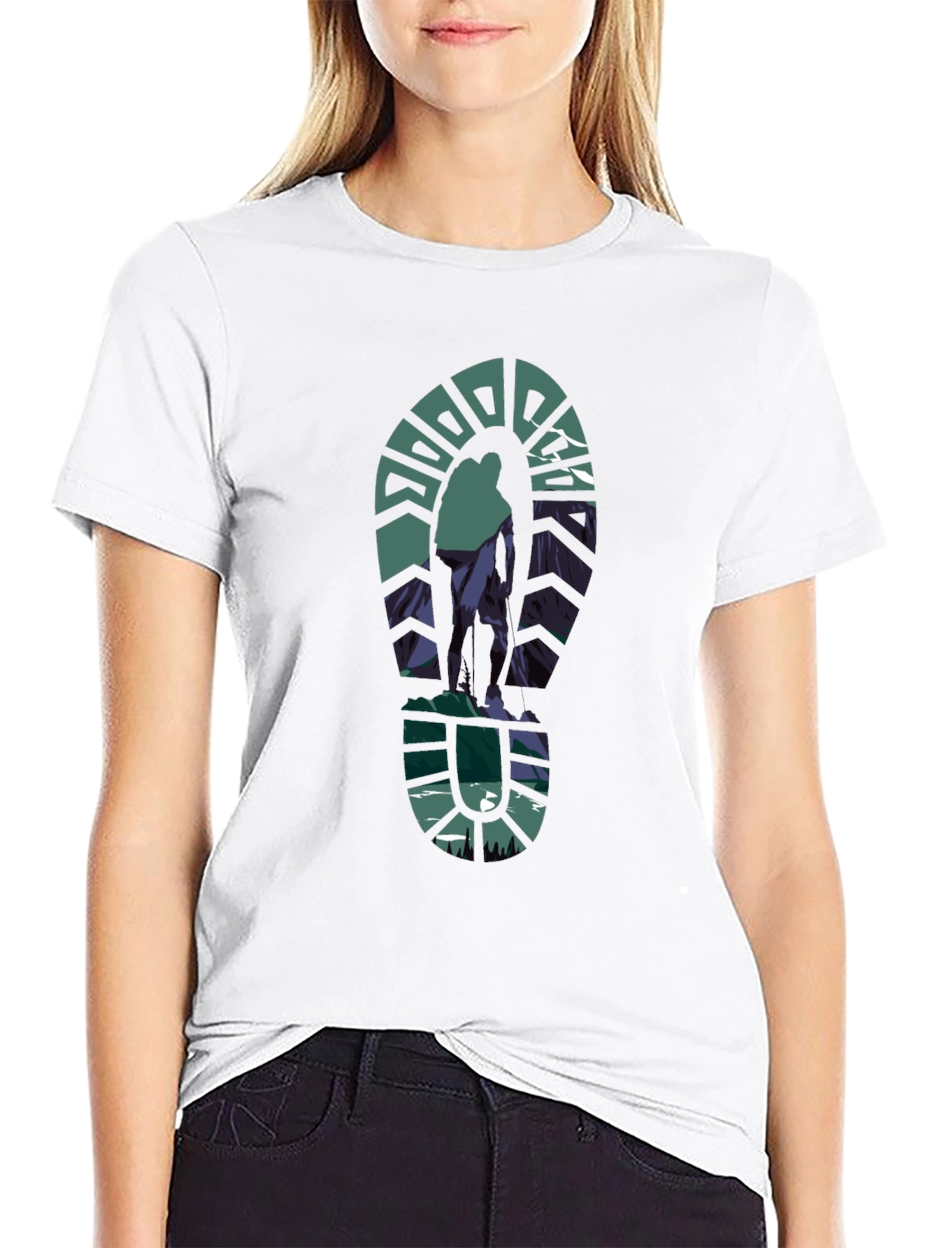 Black Hiking Trail T-Shirt - Mountain Footprint Design view 9