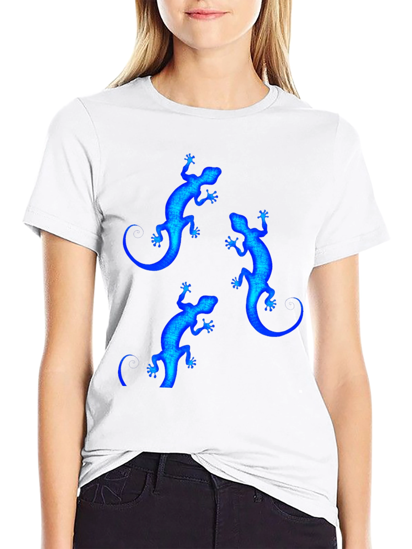 Black Blue Lizard Print Black T-Shirt view 9