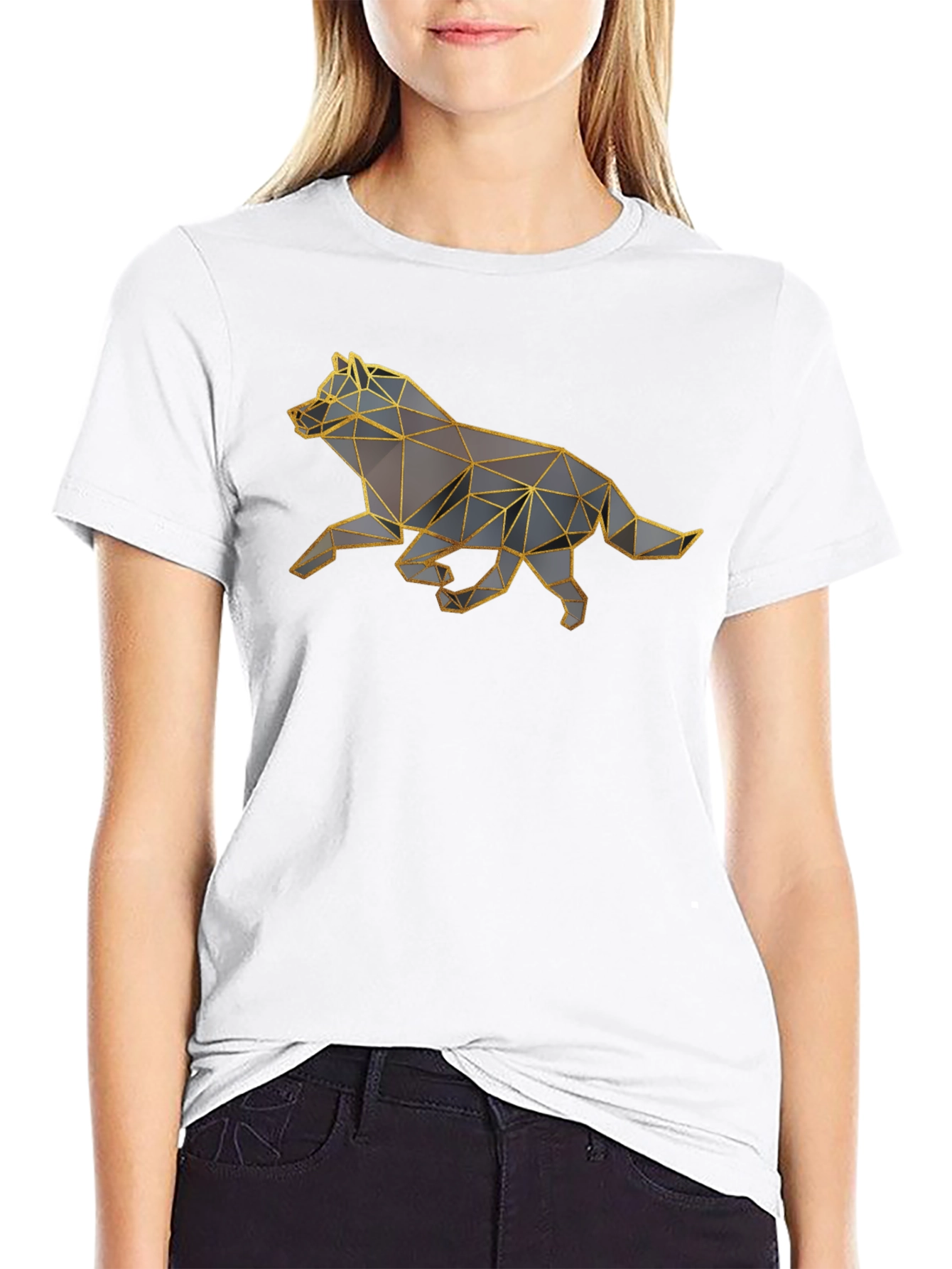 Black Geometric Wolf Graphic Tee - Black view 9