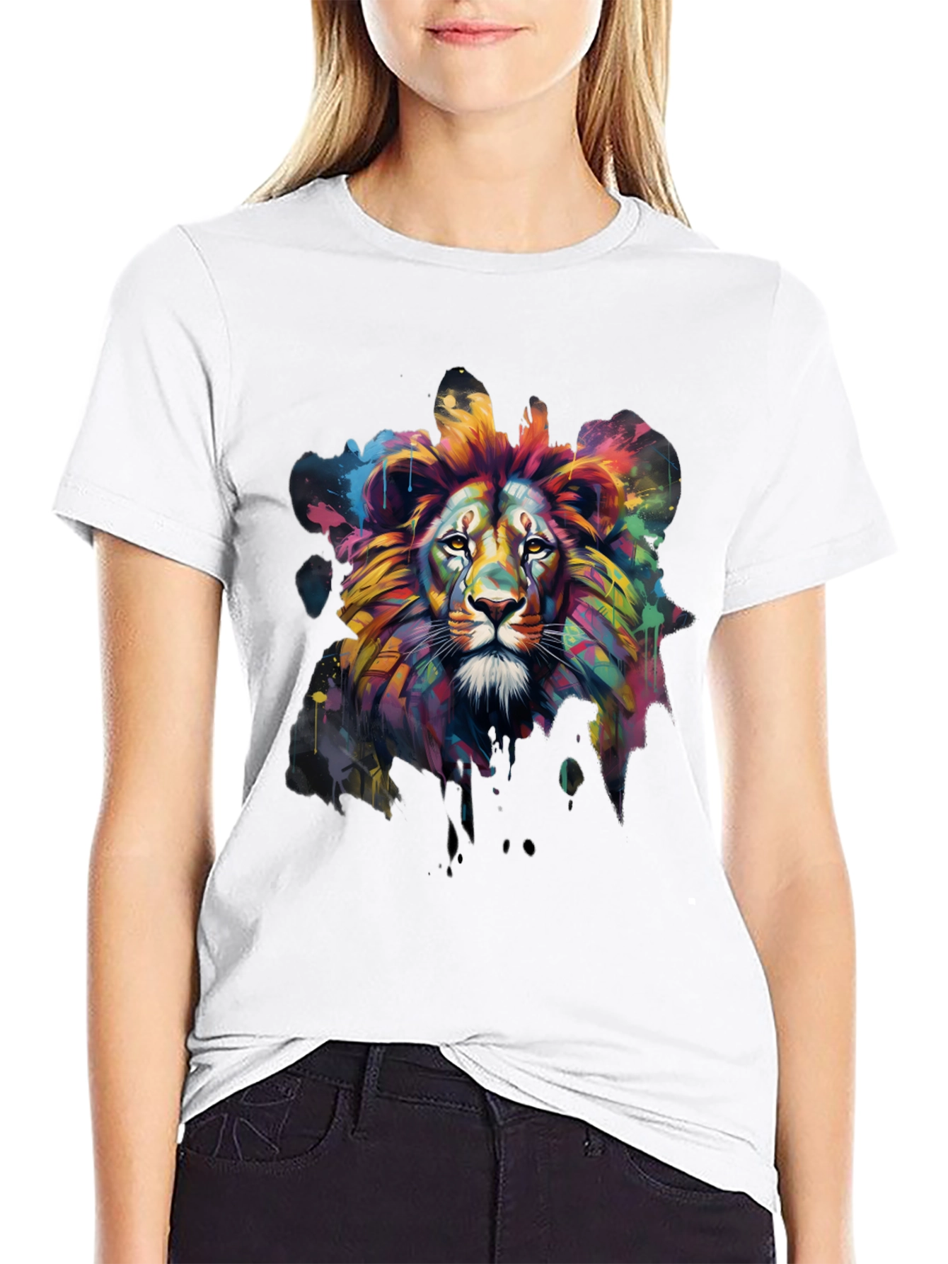 Black Colorful Lion Graphic Tee - Men's Black T-Shirt view 9