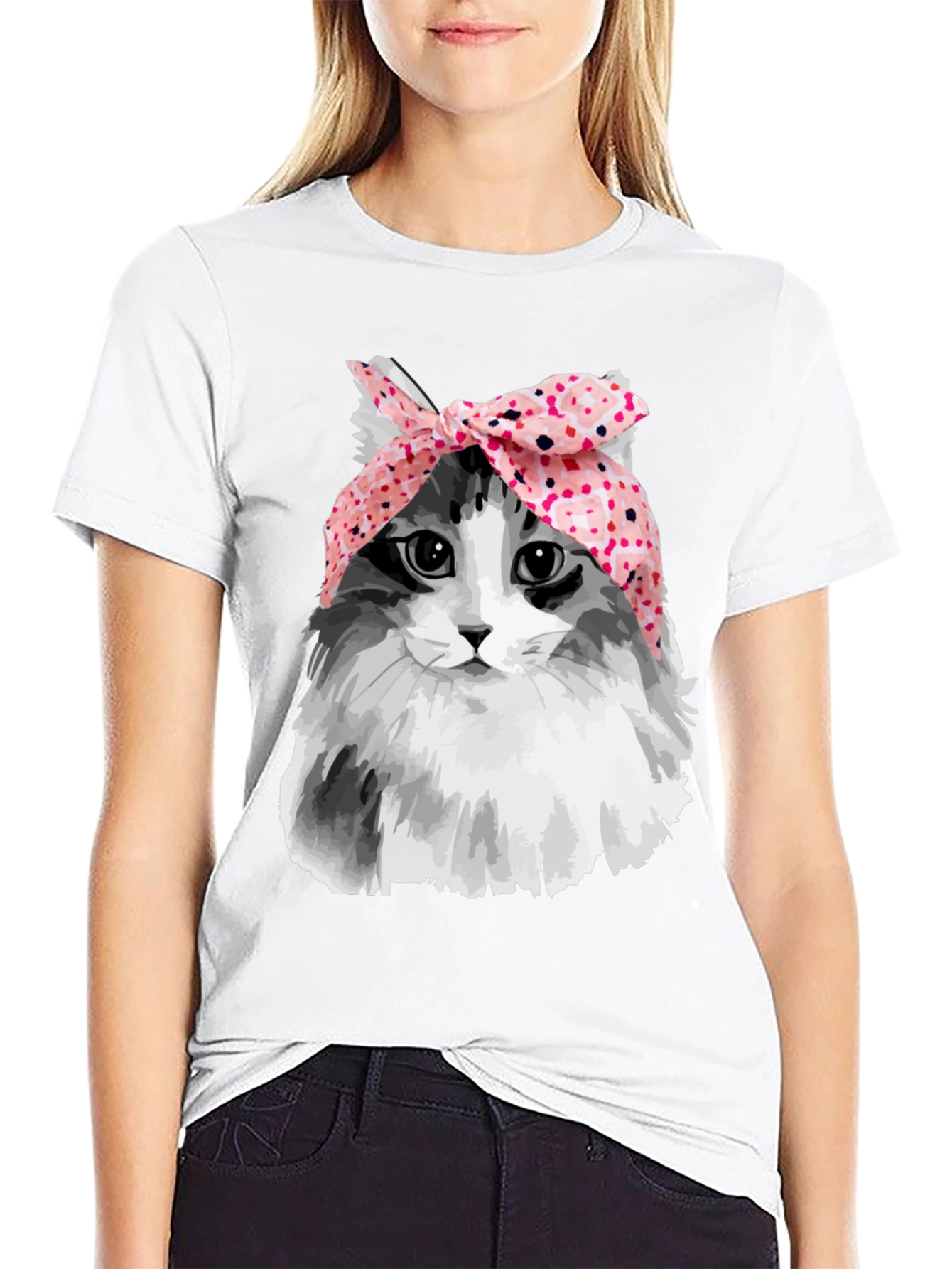 Black Cat with Headscarf T-Shirt - Unique Graphic Tee view 9