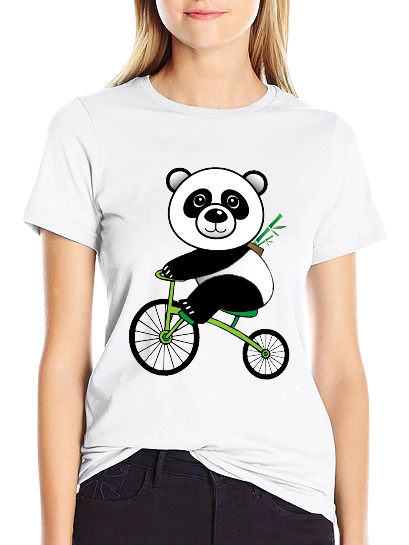 Black Panda on Bike Graphic Tee - Black Cotton T-Shirt view 9