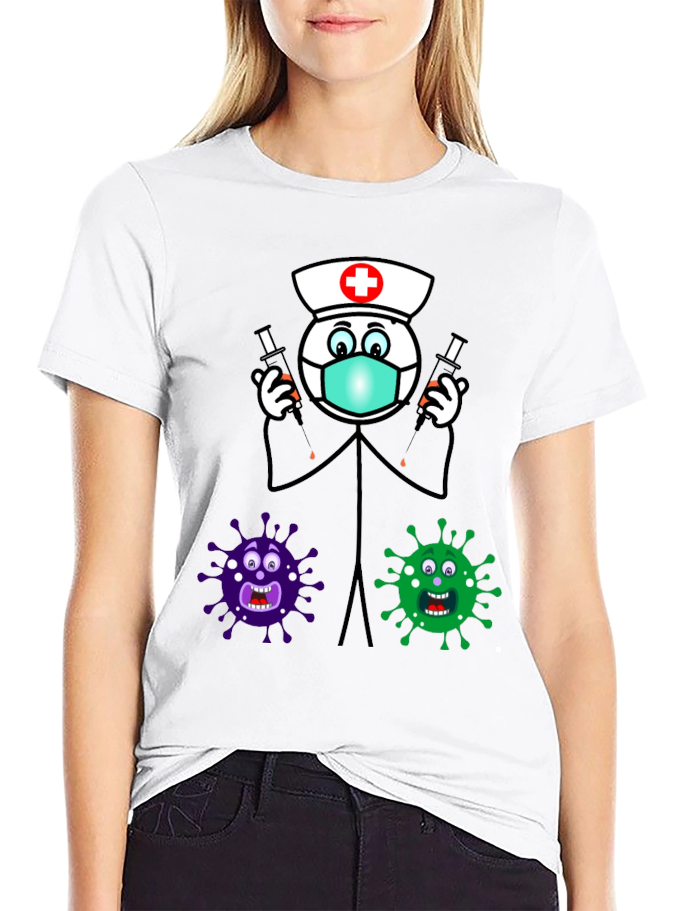 Black Funny Vaccine T-Shirt - Nurse vs. Virus view 9
