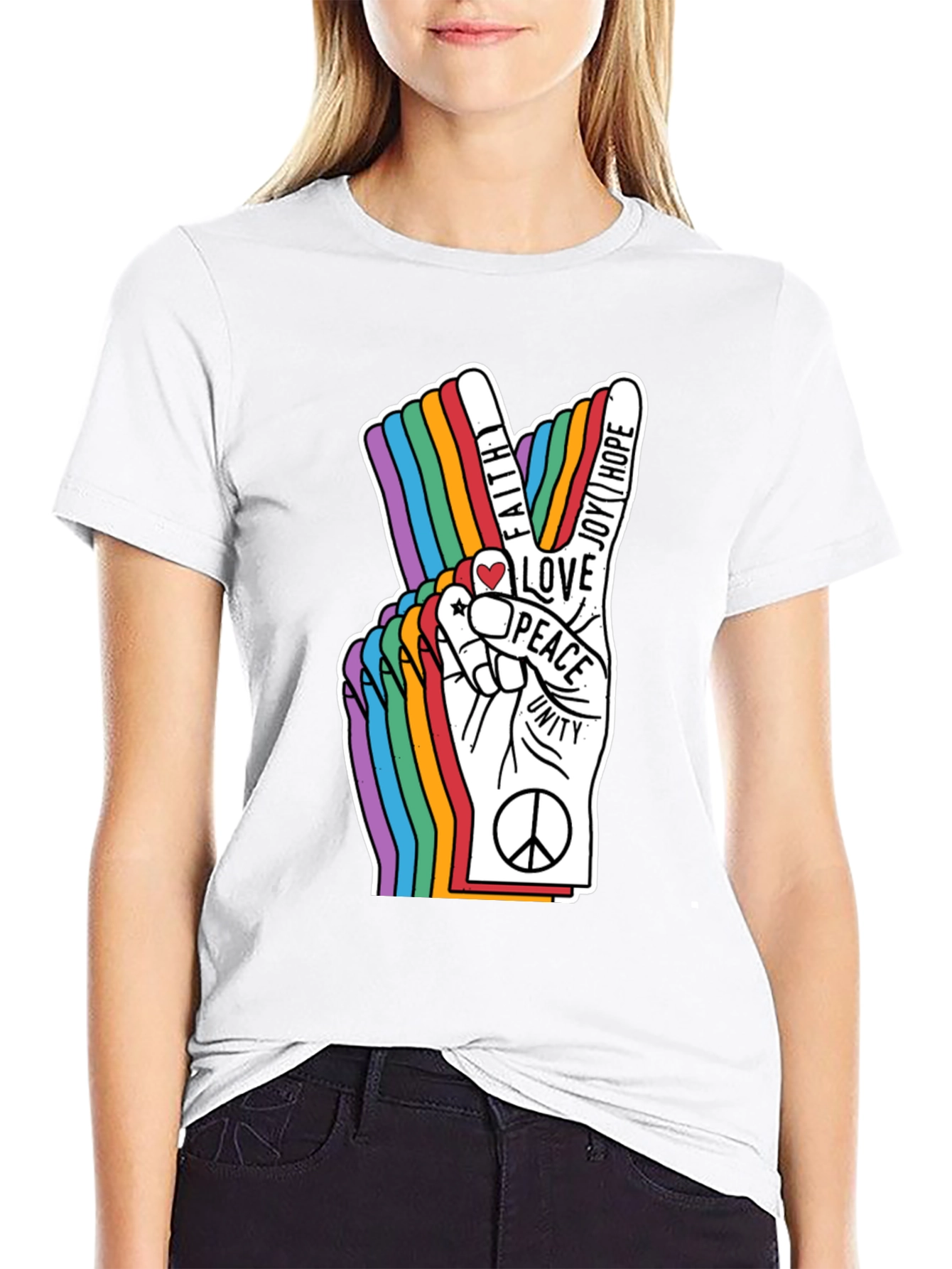 Black Peace Sign Rainbow Graphic T-Shirt view 9