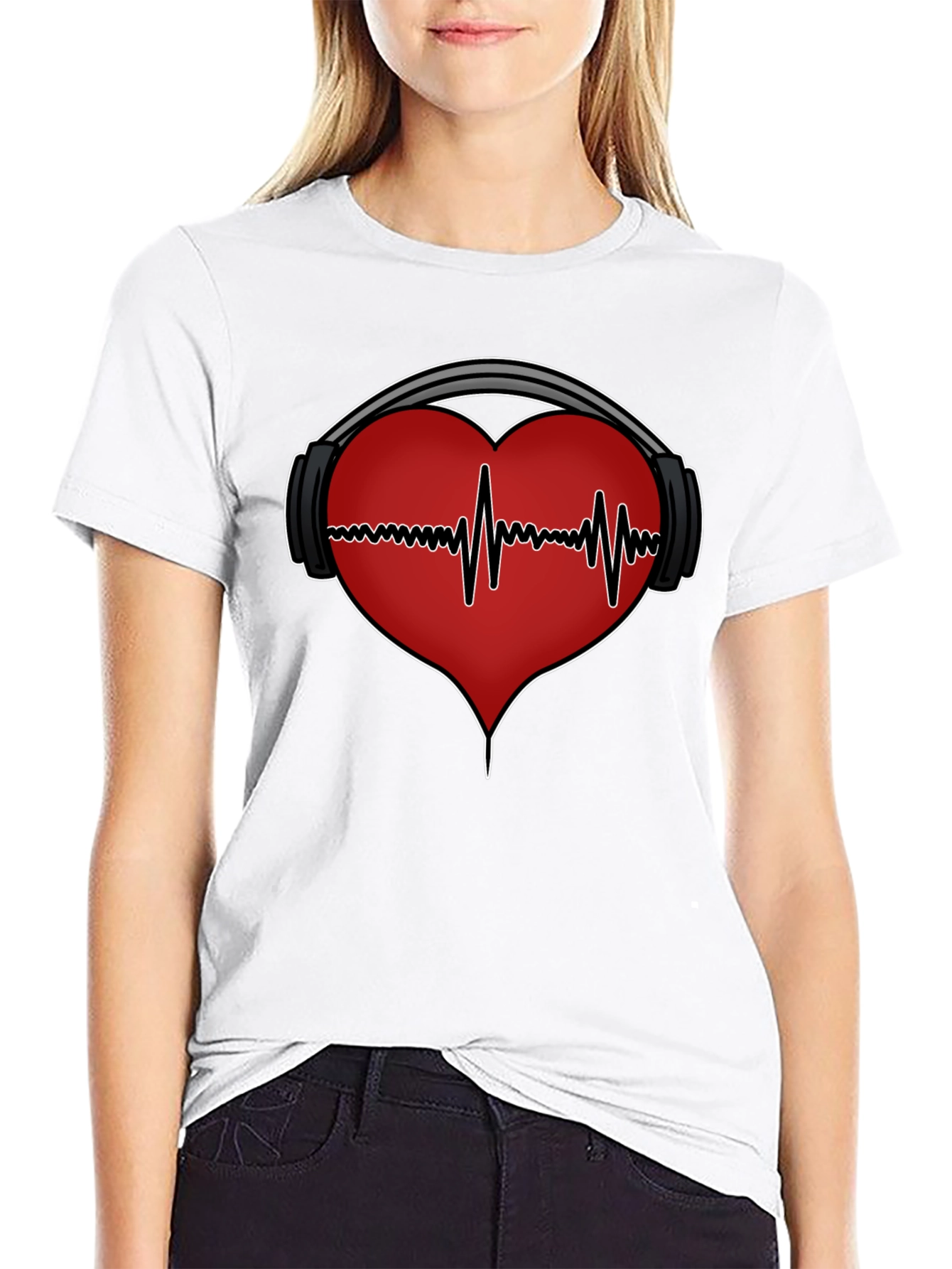 Black Heartbeat Headphones Graphic Tee view 9