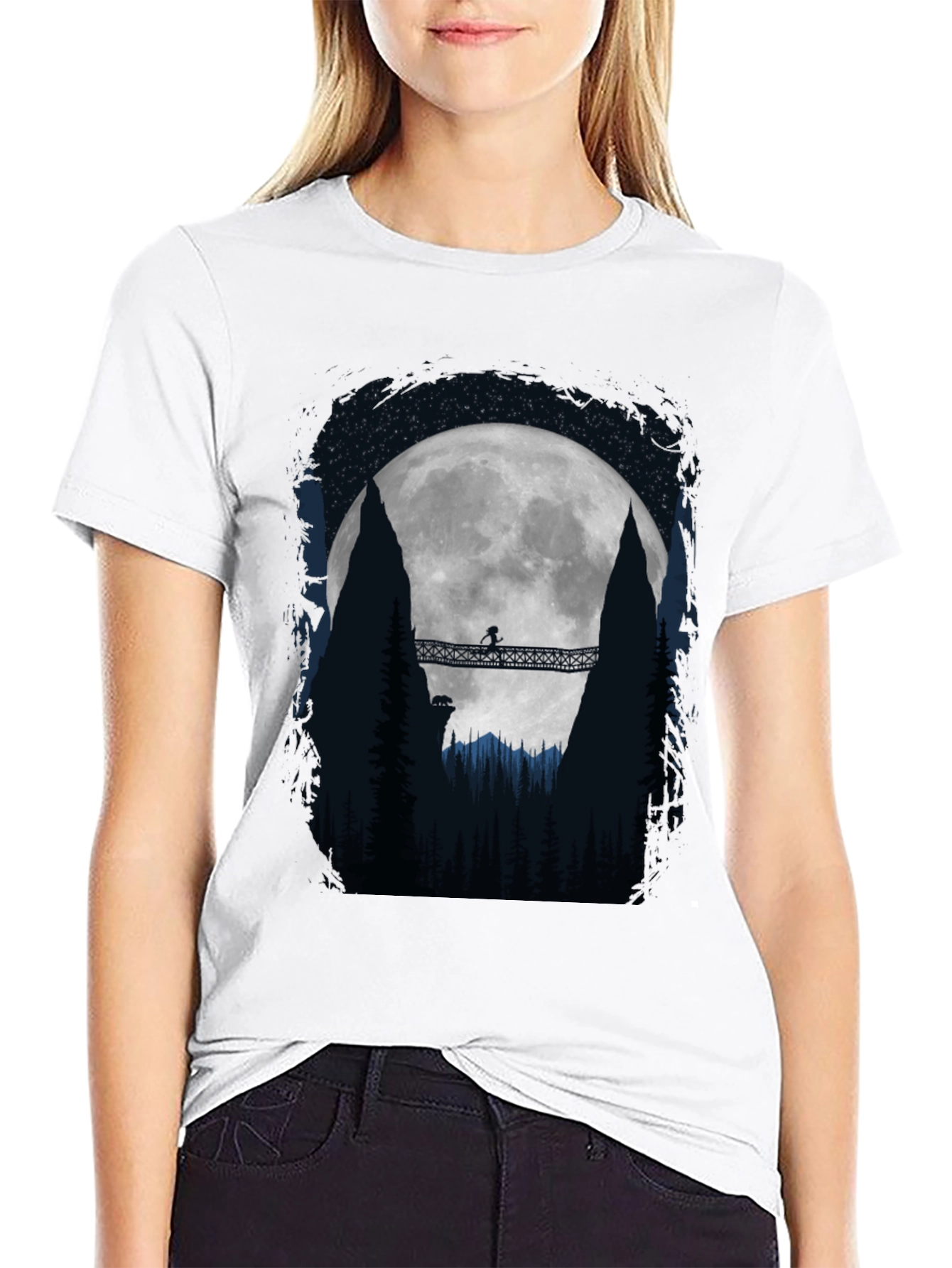 Black Moonlit Bridge Graphic Tee - Adventure Awaits! view 9
