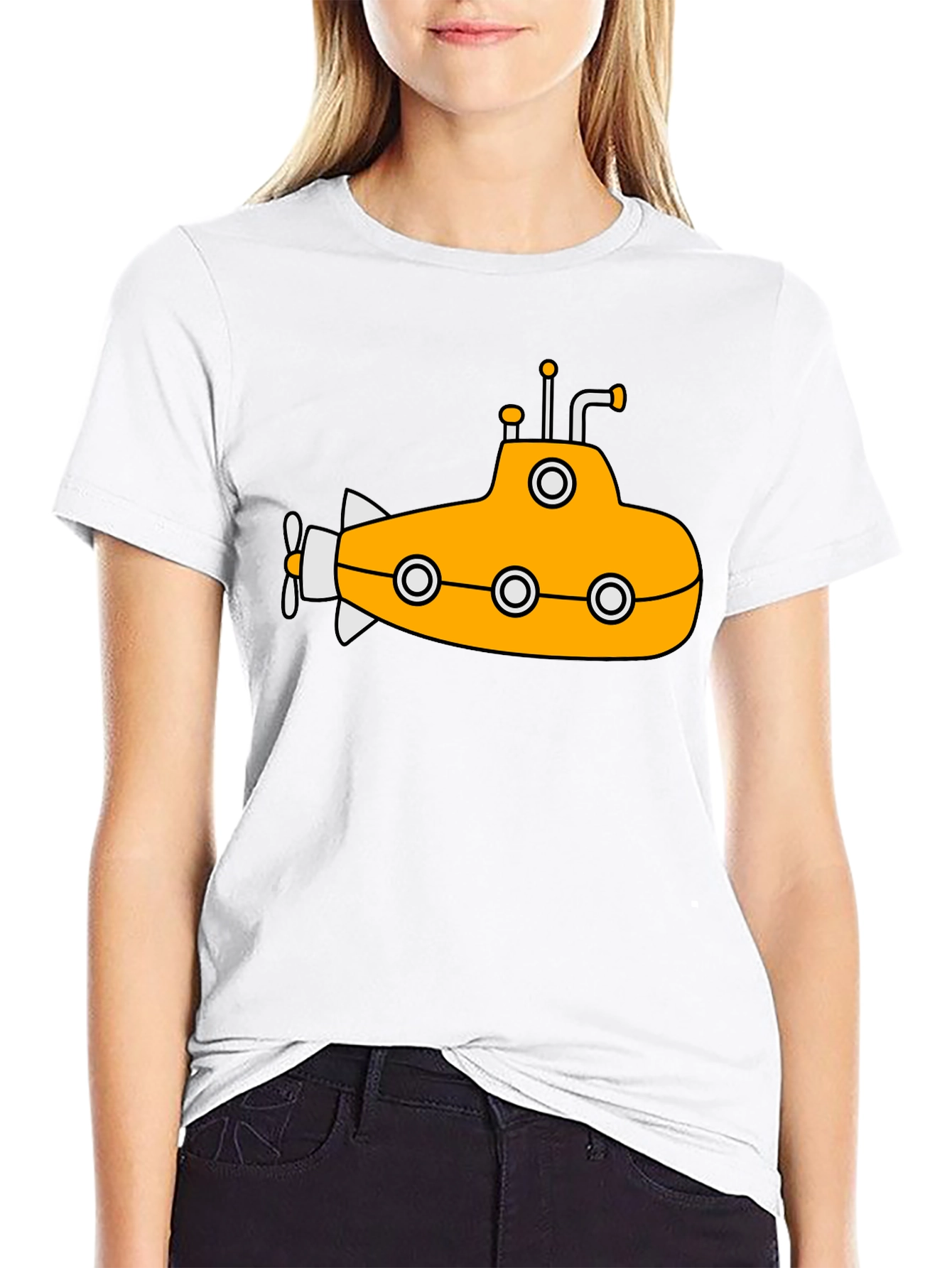 Black Yellow Submarine Graphic T-Shirt - Black Cotton Tee view 9