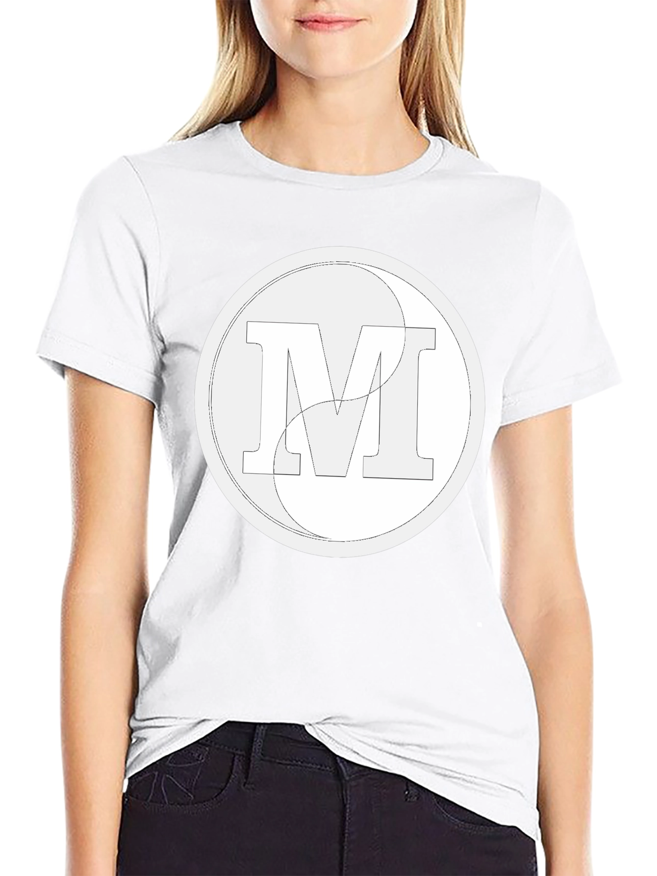 Black Modern Letter M Graphic Black T-Shirt view 9