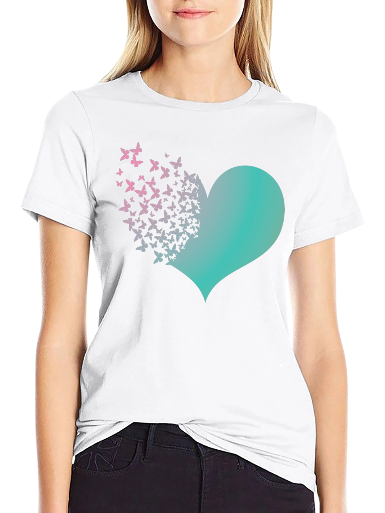 Black Butterfly Heart Graphic Tee - Black Cotton Blend view 9