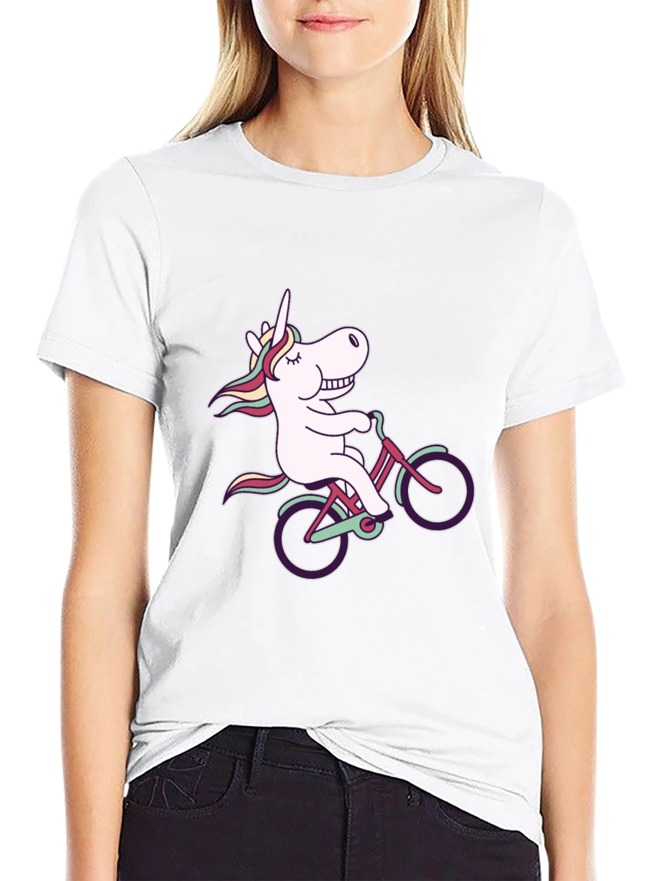 Black Unicorn on Bike Black T-Shirt - Fun Graphic Tee view 9