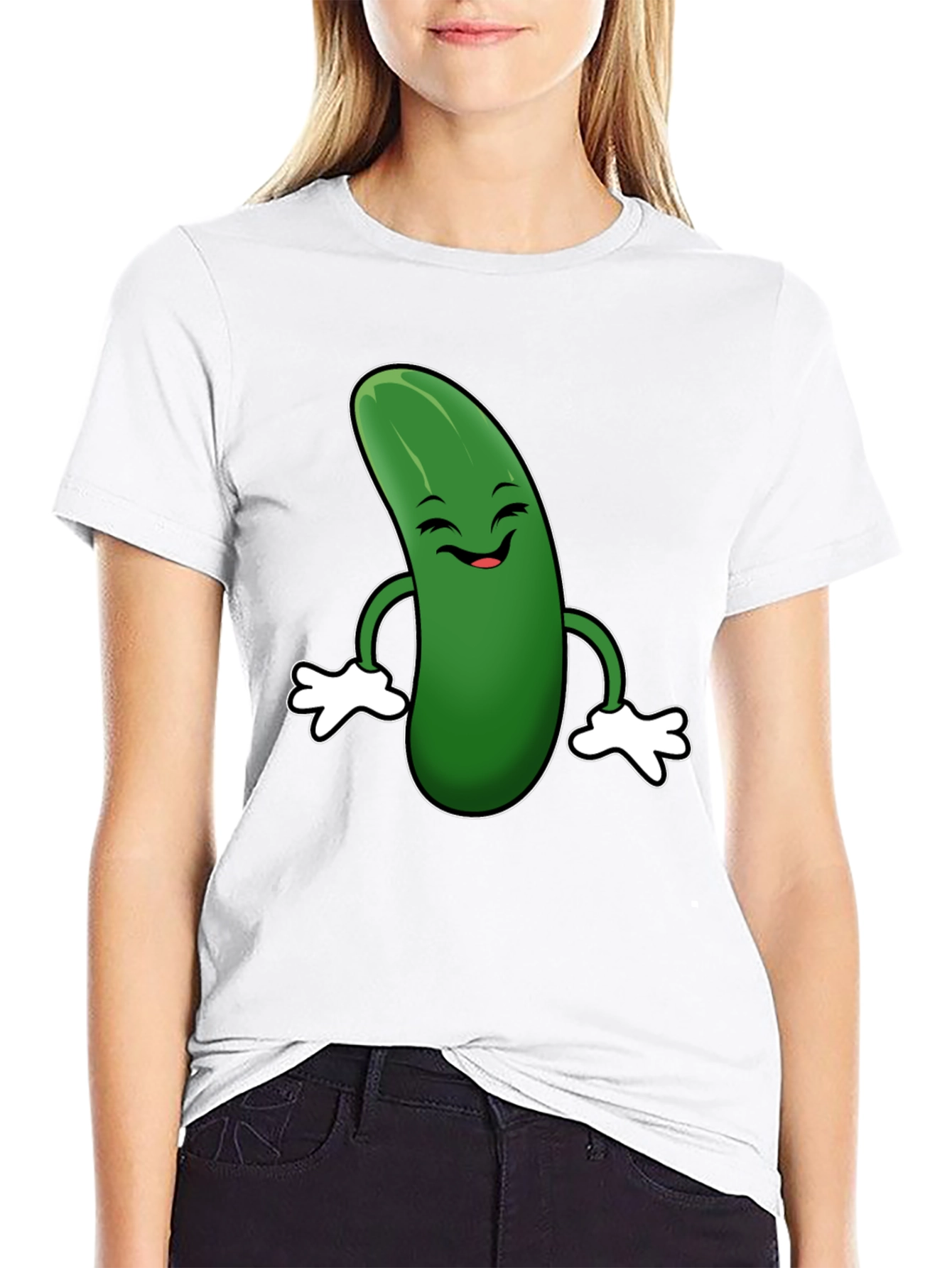 Black Funny Pickle Cartoon Black T-Shirt view 9