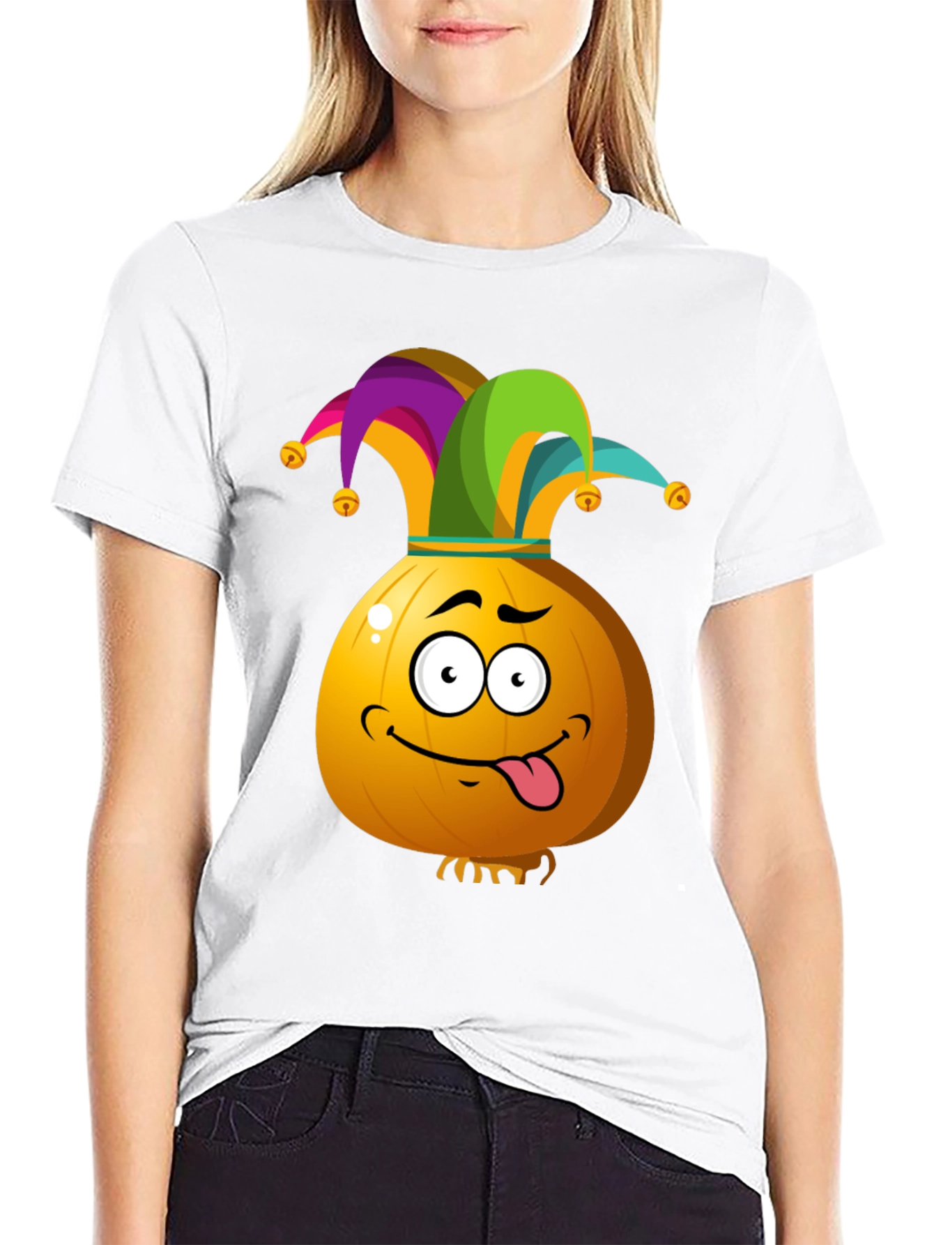 Black Funny Jester Onion Cartoon Graphic T-Shirt view 9