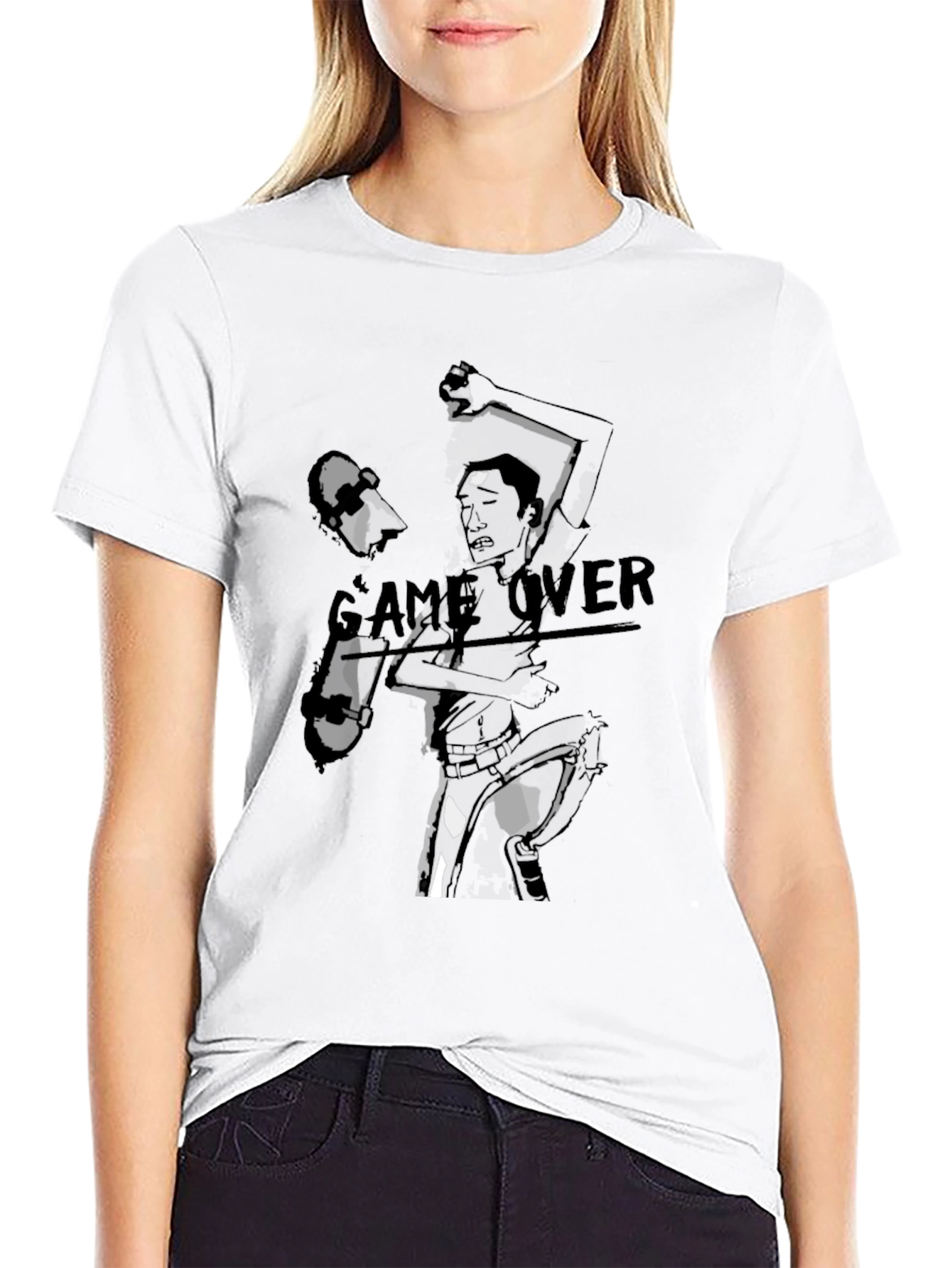 Black Game Over Graphic Print Black T-Shirt view 9