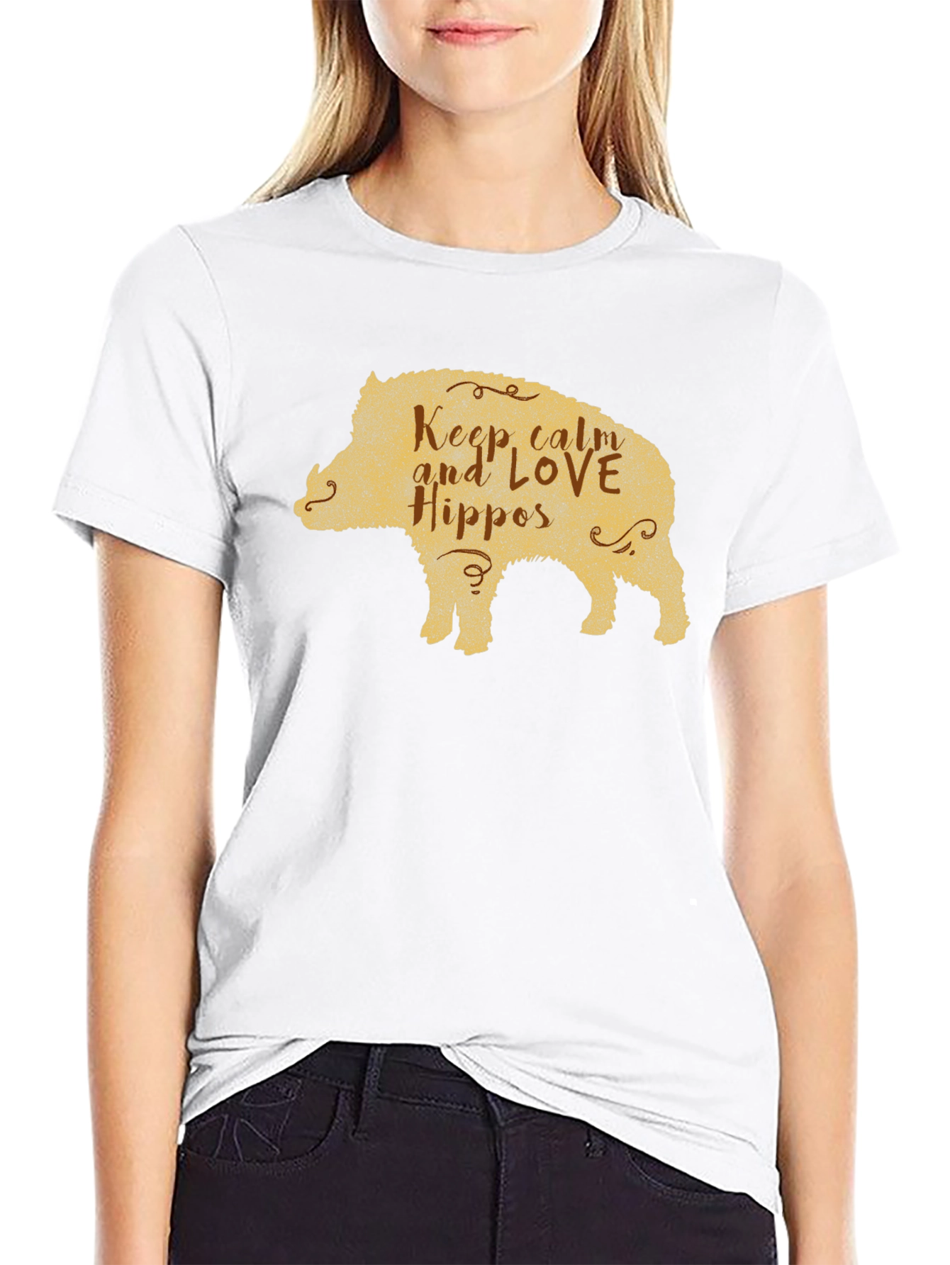 Black Keep Calm Love Hippos Pig T-Shirt view 9