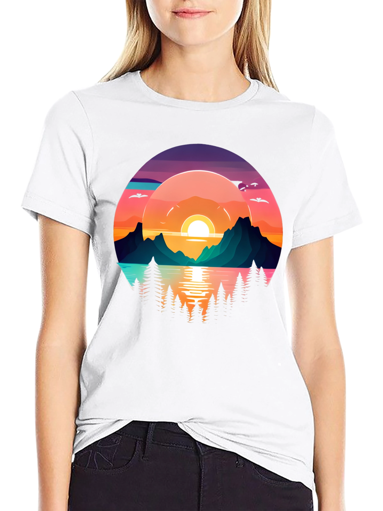 Black Sunset Lake Graphic T-Shirt view 9