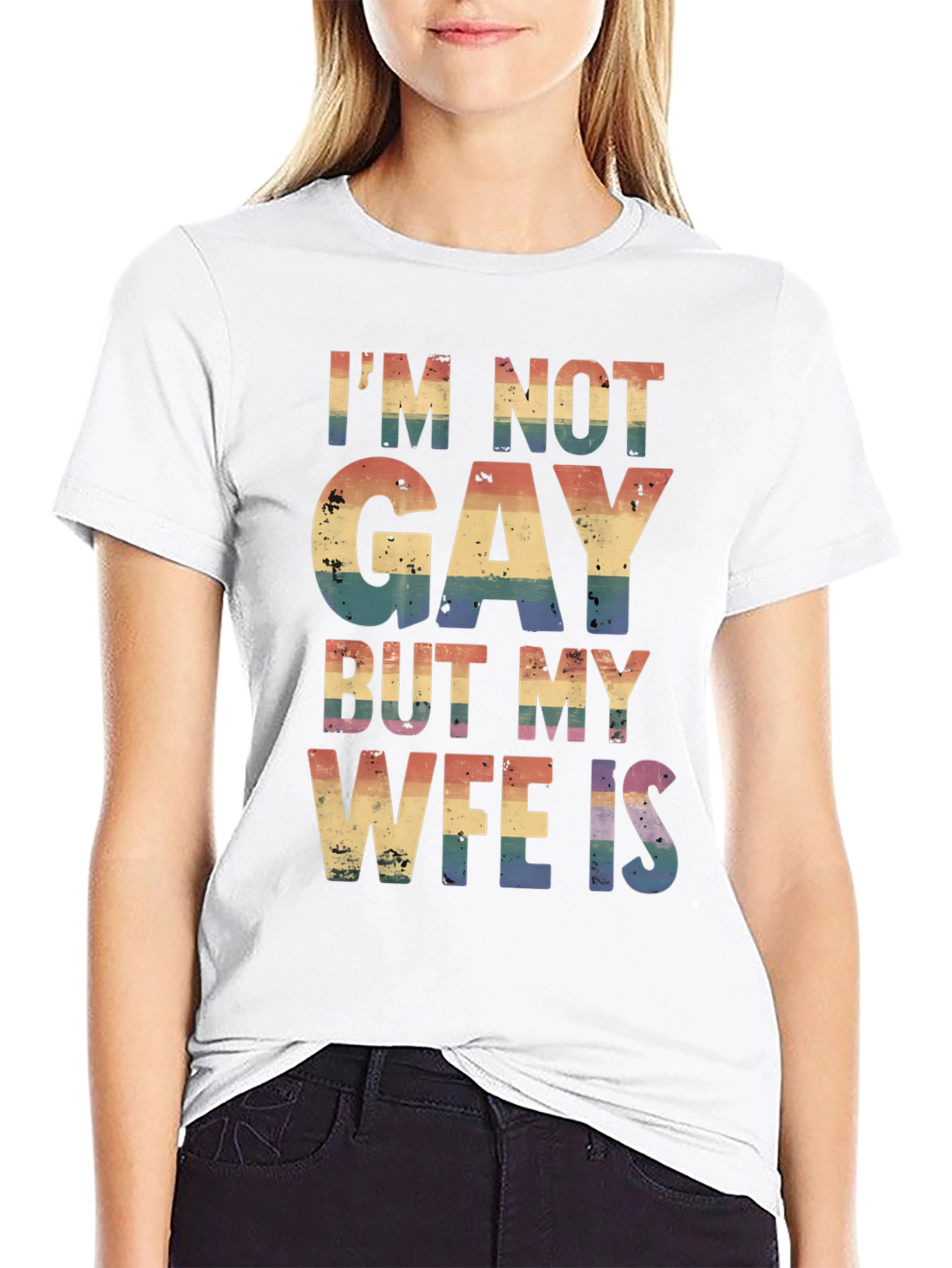 Black I'm Not Gay But My Wife Is T-Shirt view 9