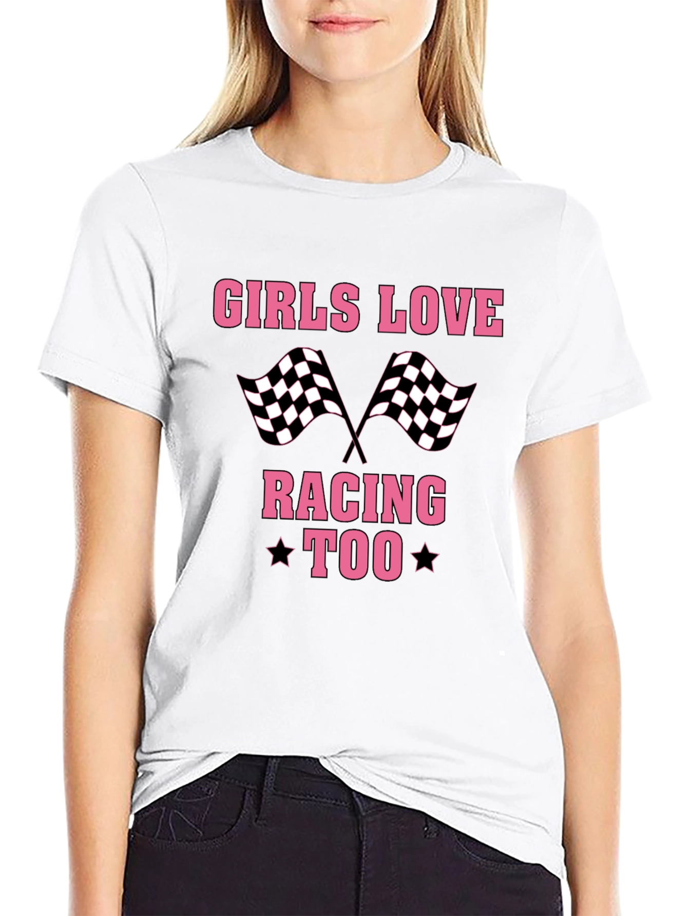 Black Girls Love Racing Too T-Shirt - Black view 9
