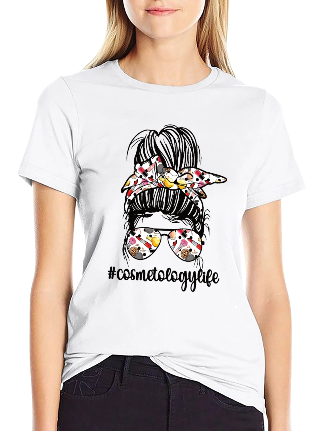 Black Cosmetology Life Messy Bun T-Shirt view 9