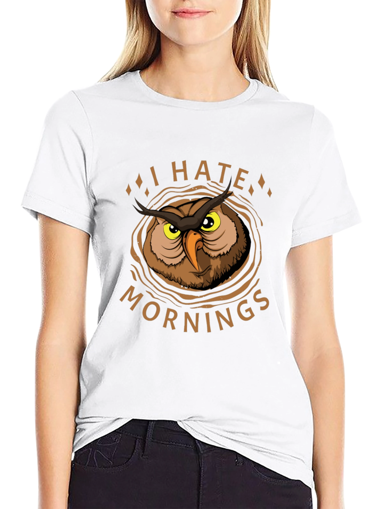 Black I Hate Mornings Owl Graphic T-Shirt view 9