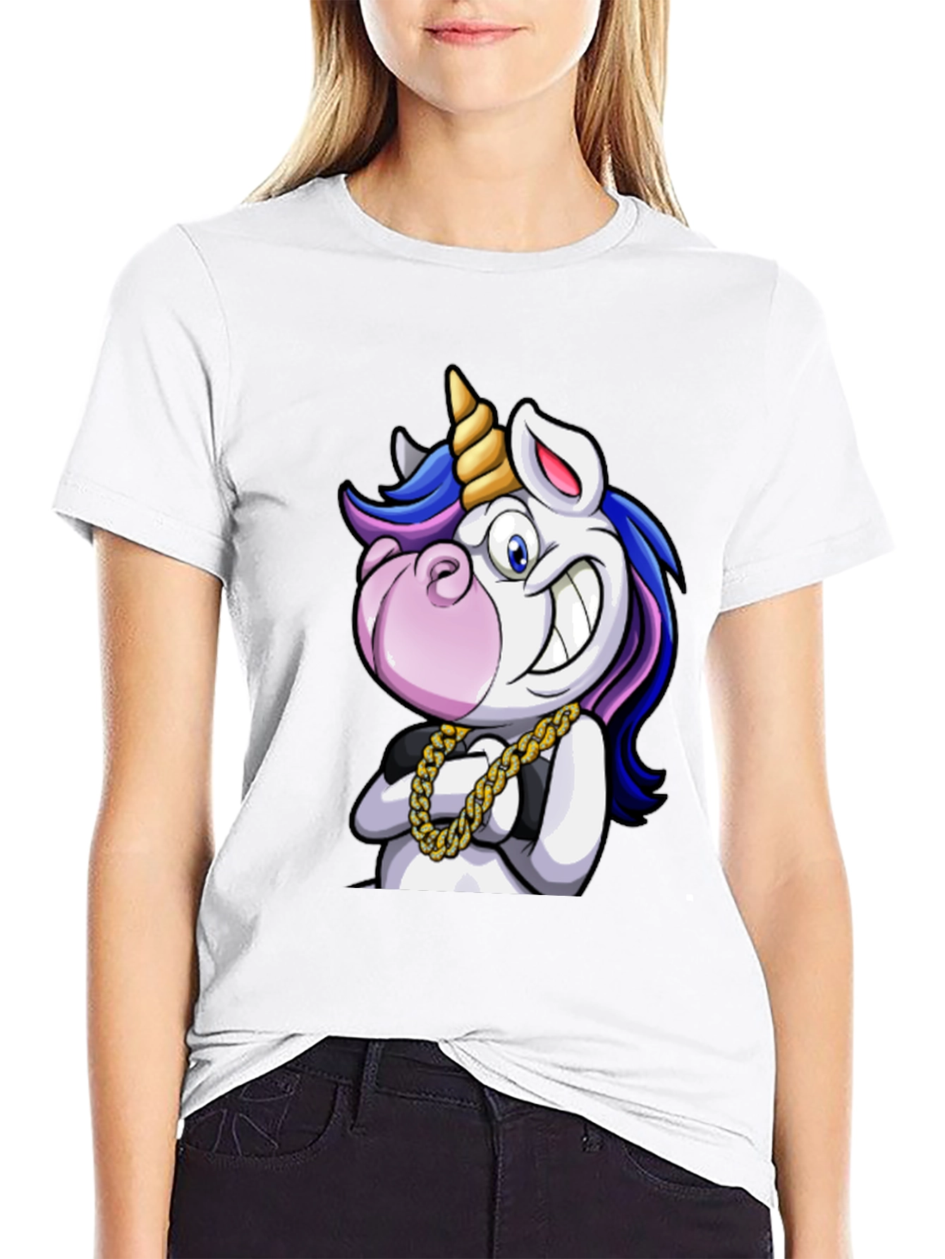 Black Unicorn Swag T-Shirt - Cartoon Graphic Tee view 9