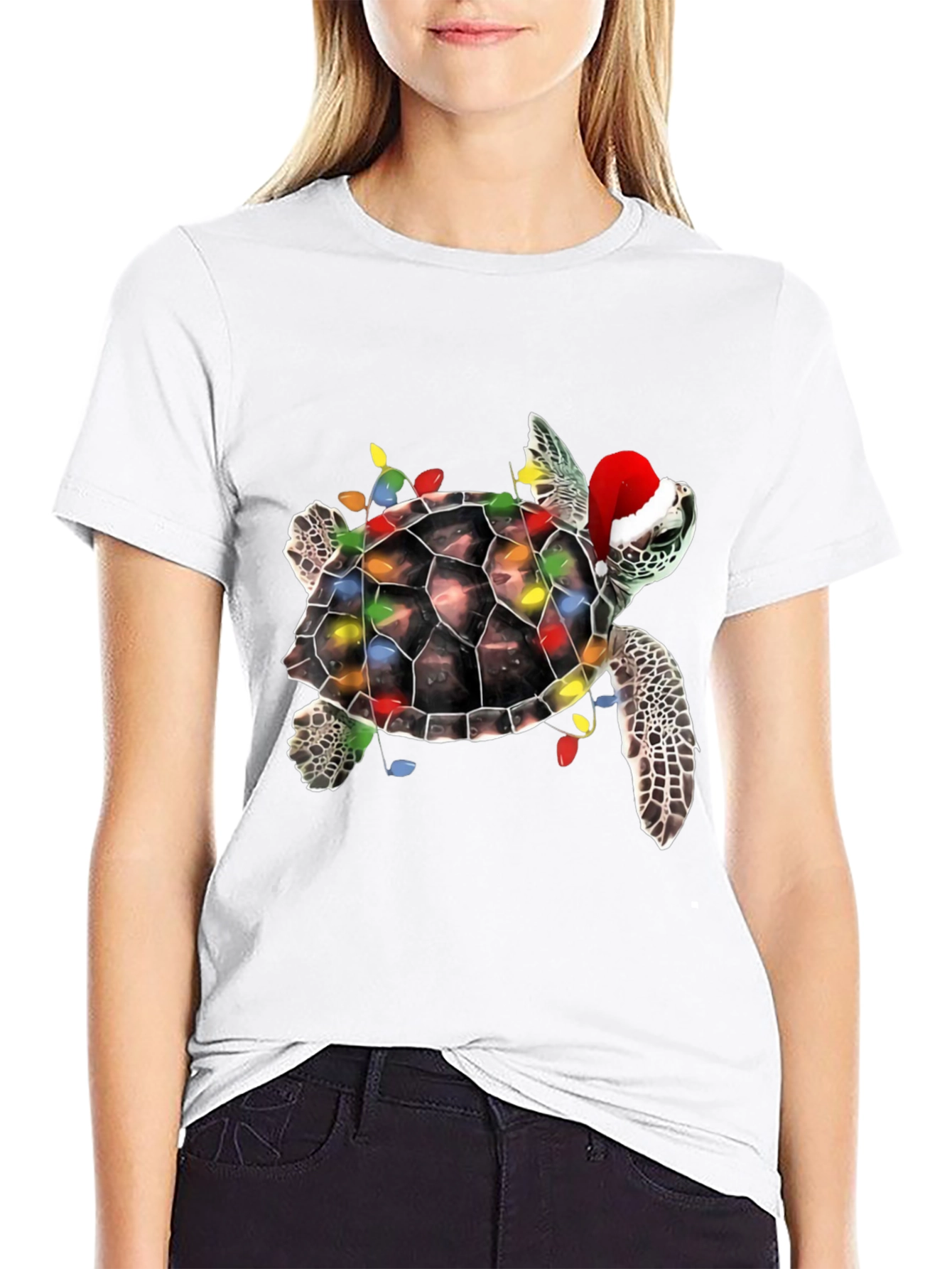 Black Festive Turtle Christmas T-Shirt view 9