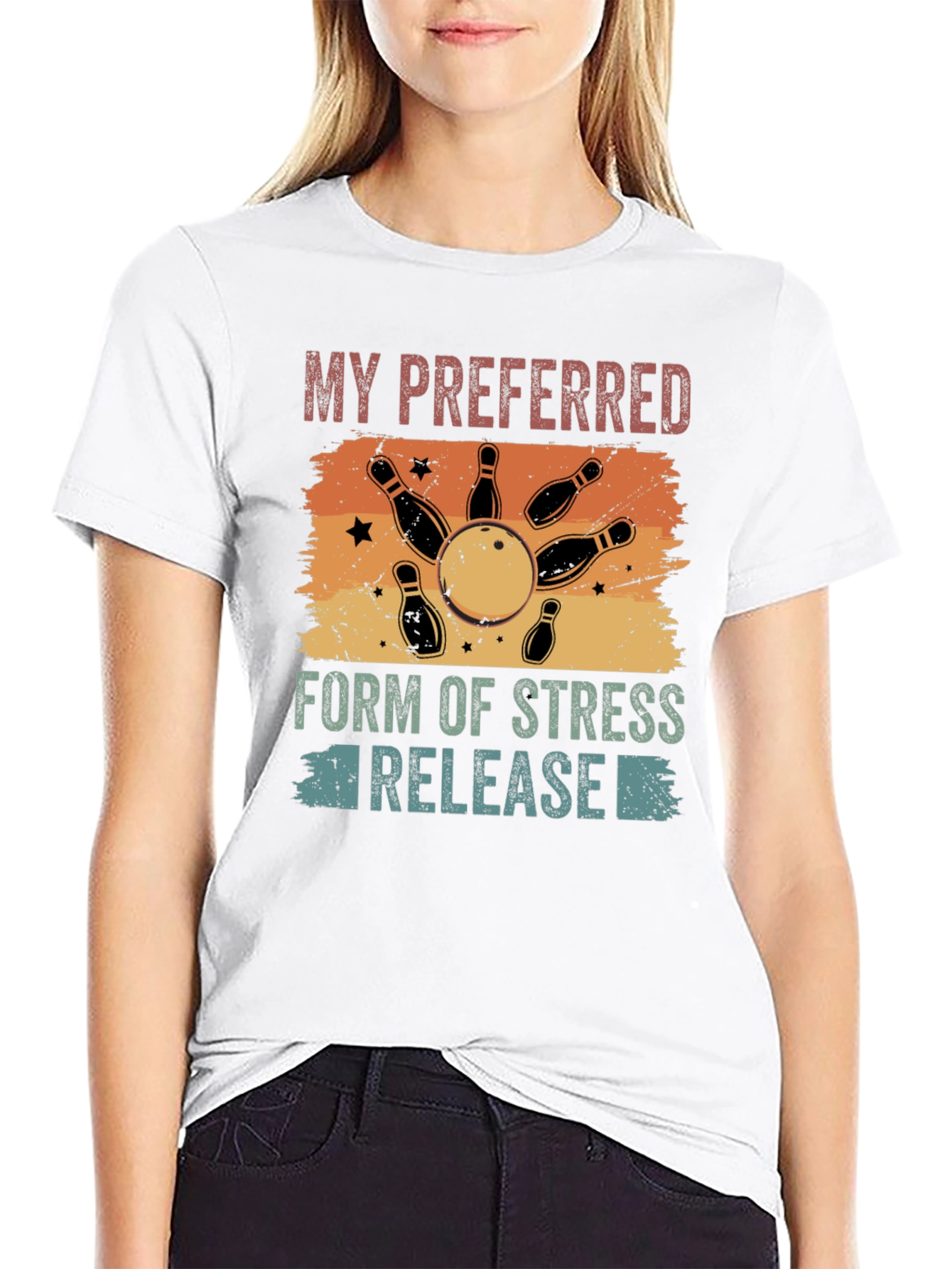 Black Bowling Stress Relief Graphic Tee view 9