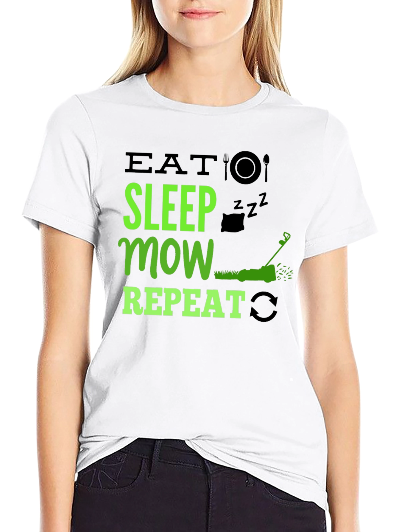 Black Eat Sleep Mow Repeat T-Shirt - Lawn Care Humor view 9