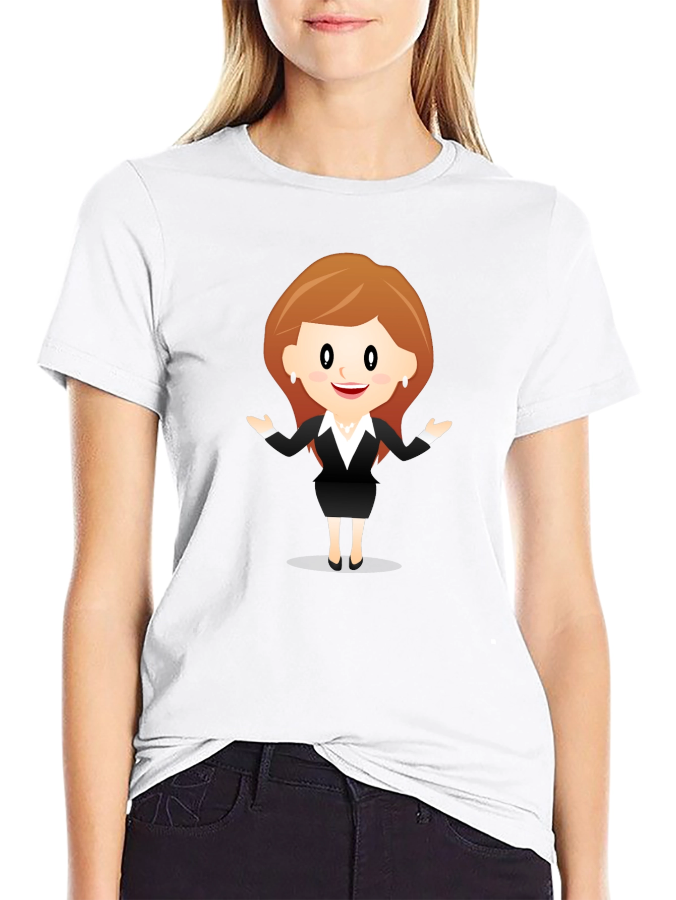 Black Cartoon Businesswoman Black T-Shirt view 9