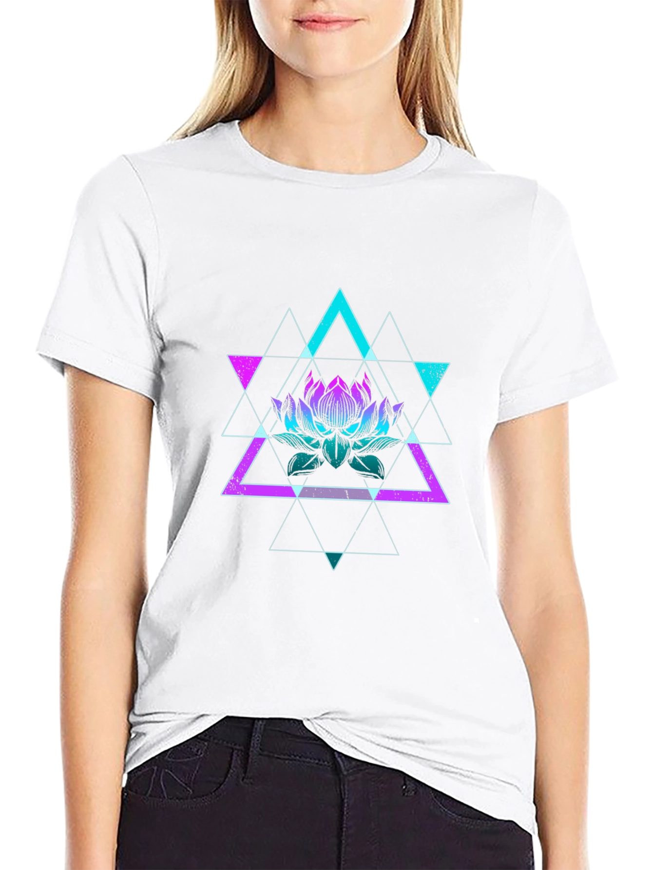 Black Geometric Lotus Graphic Tee - Black Cotton Shirt view 9