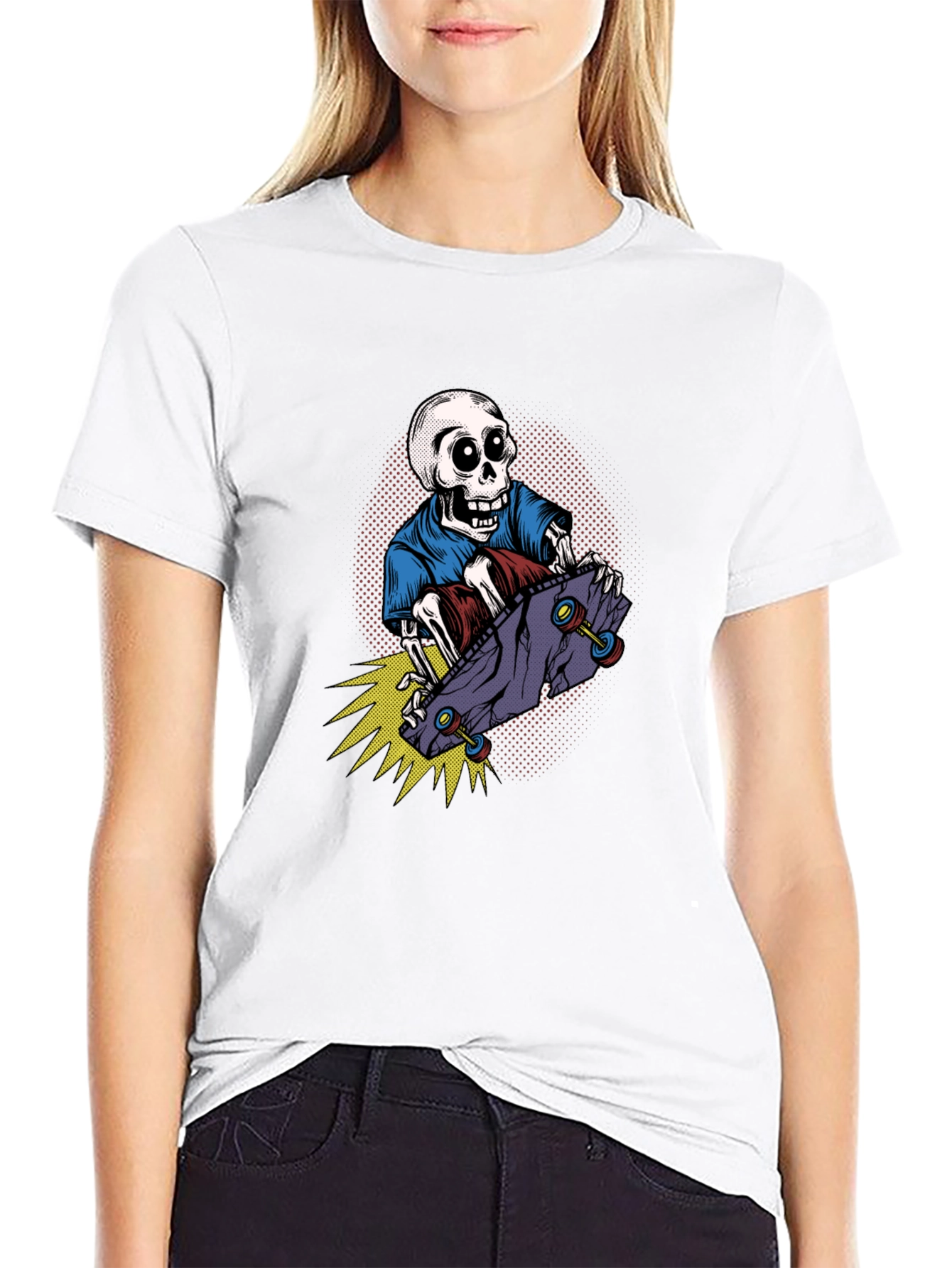 Black Skateboarding Skeleton Graphic T-Shirt view 9
