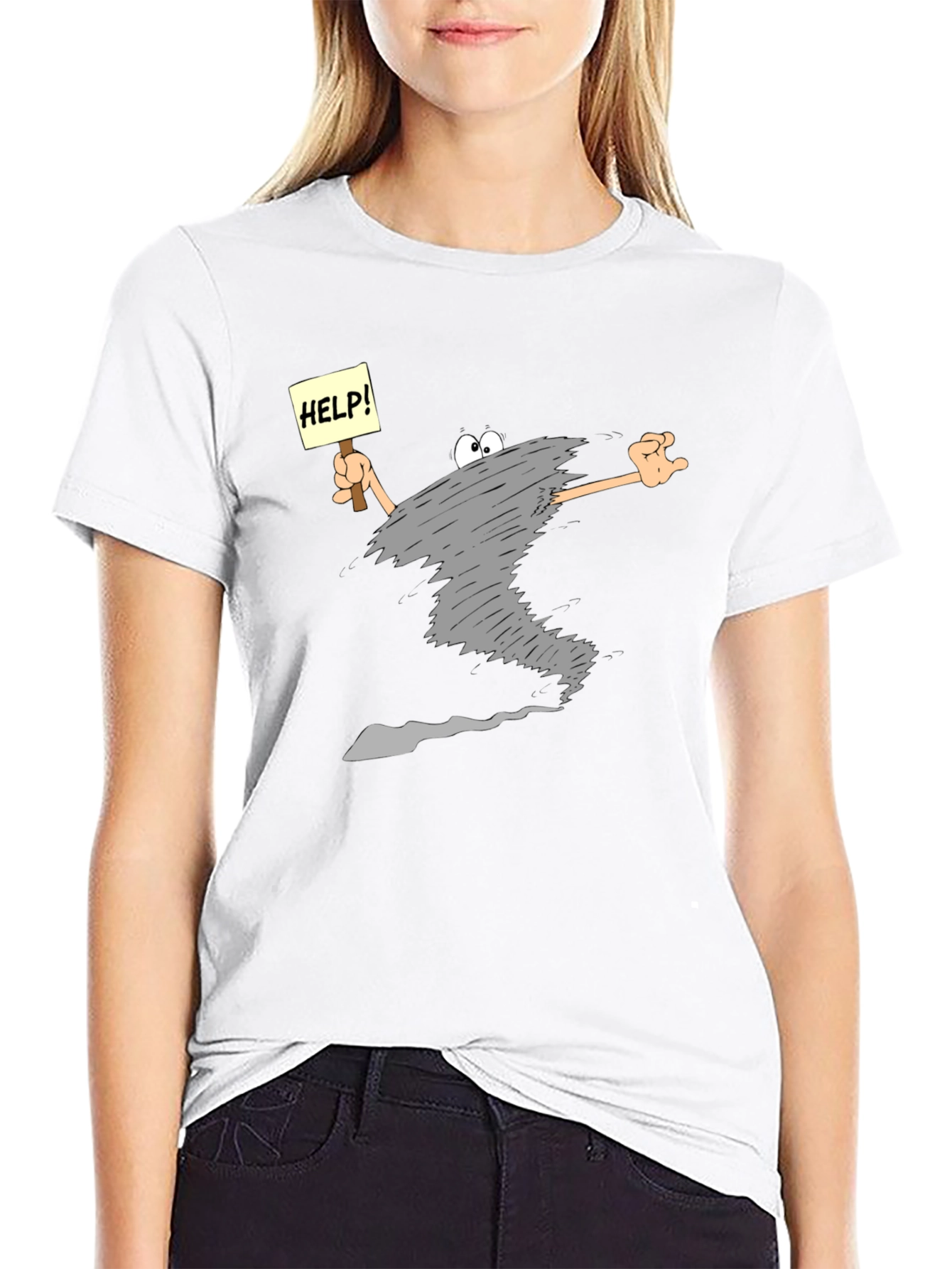 Black Cartoon Tornado "Help!" T-Shirt - Black view 9