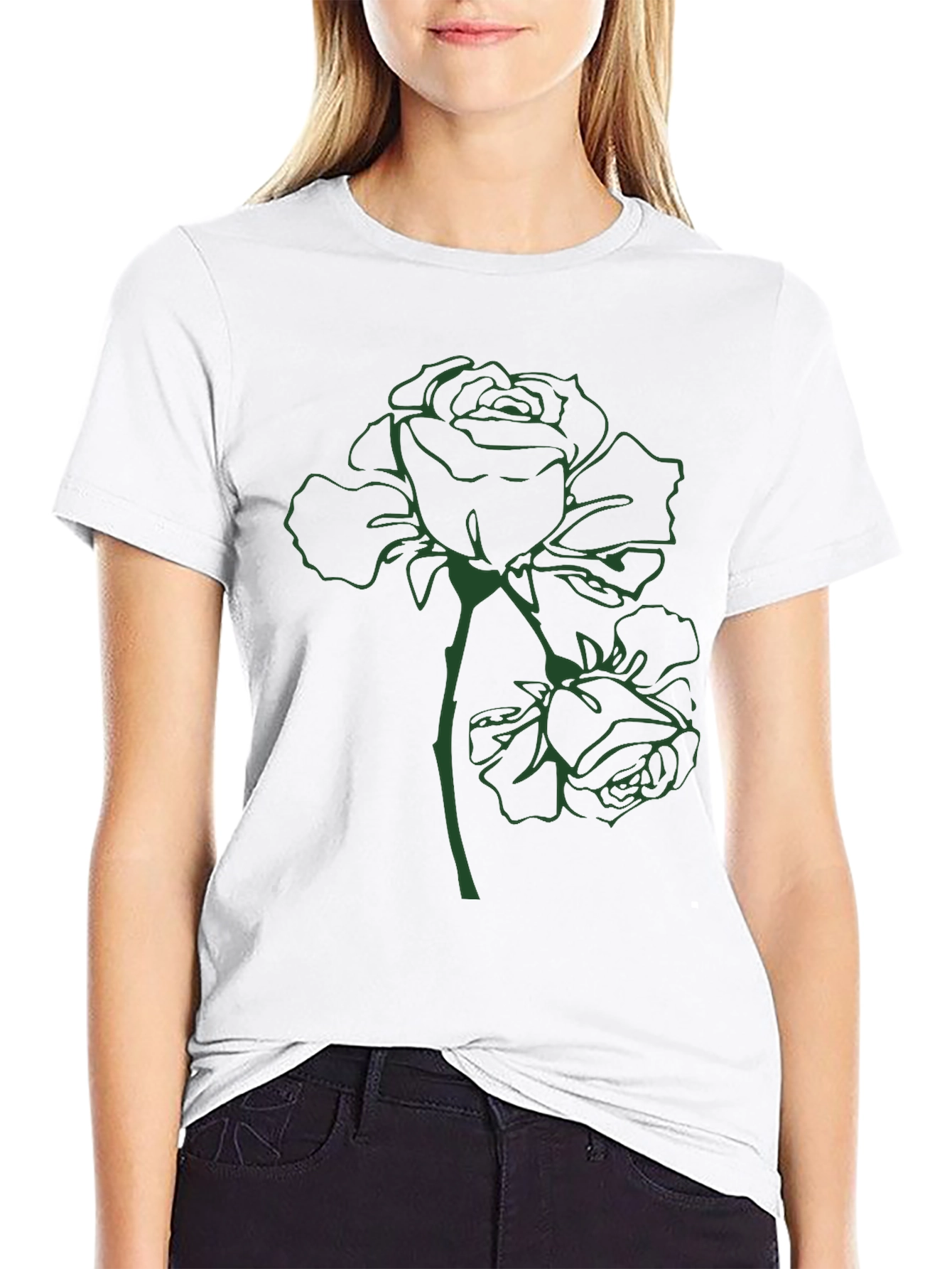 Black Green Rose Graphic Tee - Stylish Comfort view 9