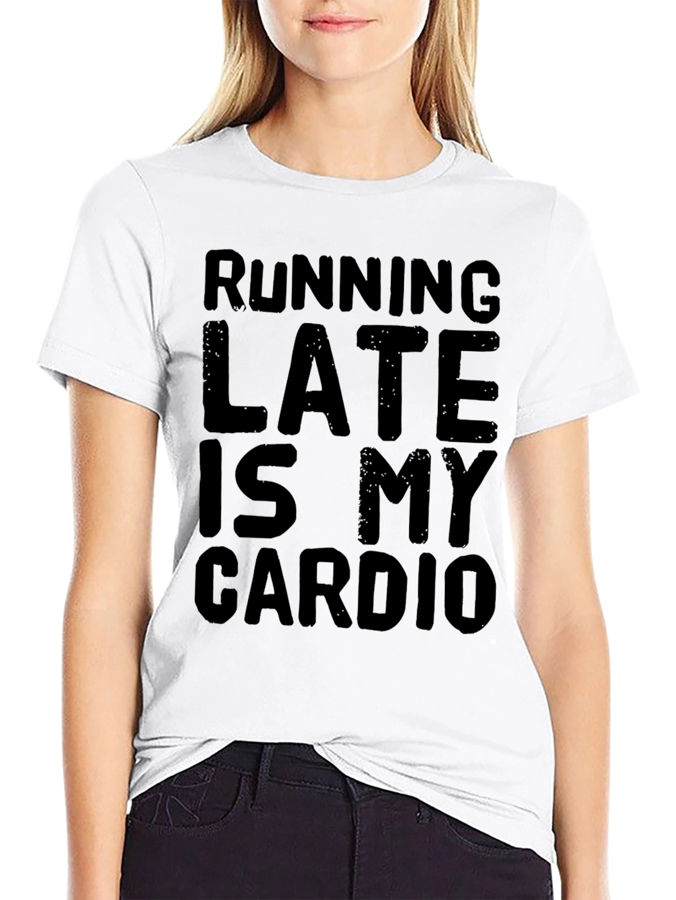 Black Running Late Is My Cardio Funny Graphic T-Shirt view 9
