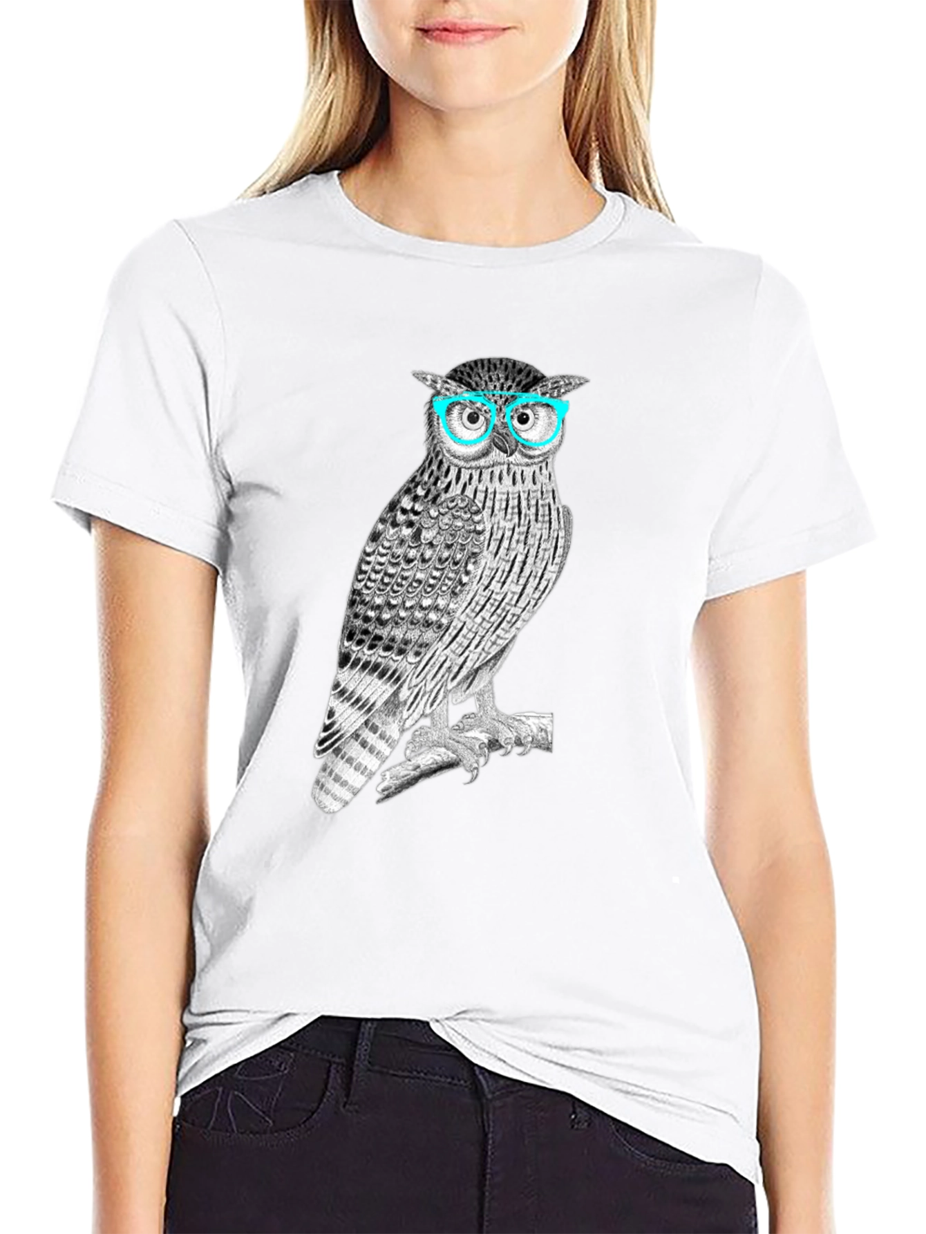 Black Owl with Glasses Graphic Tee - Men's Black T-Shirt view 9