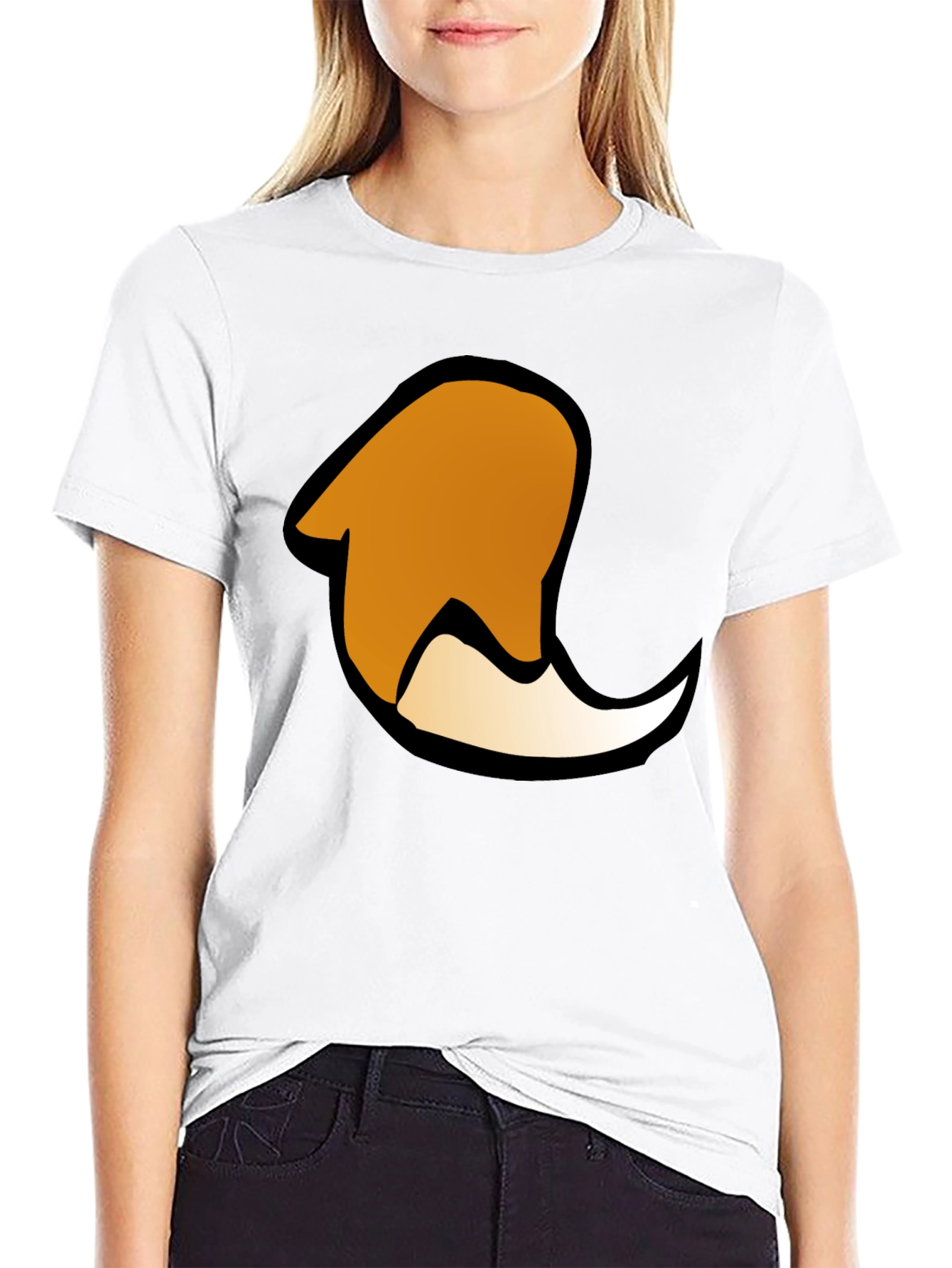 Black Cartoon Fox Tail Graphic Print Black T-Shirt view 9