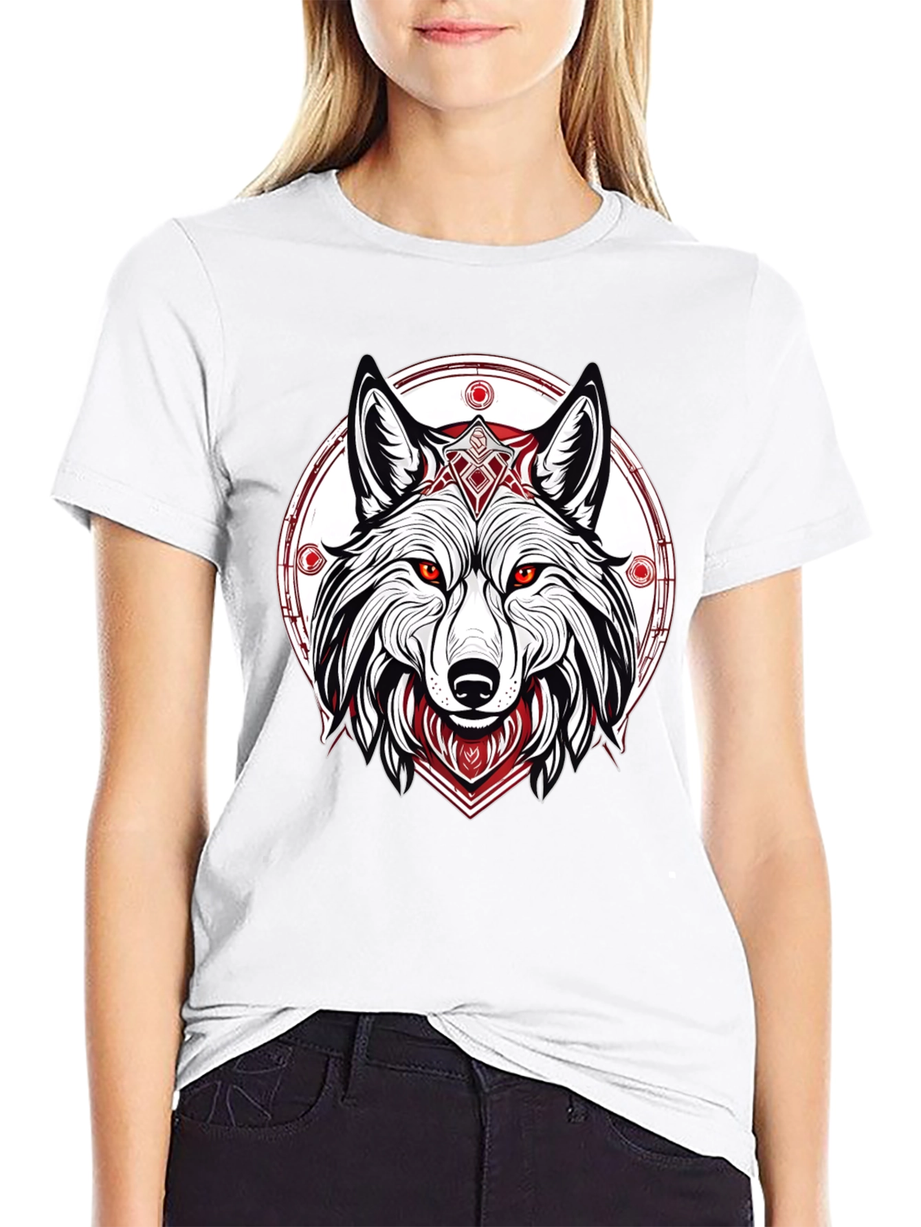 Black Men's Black T-Shirt with Wolf Graphic view 9