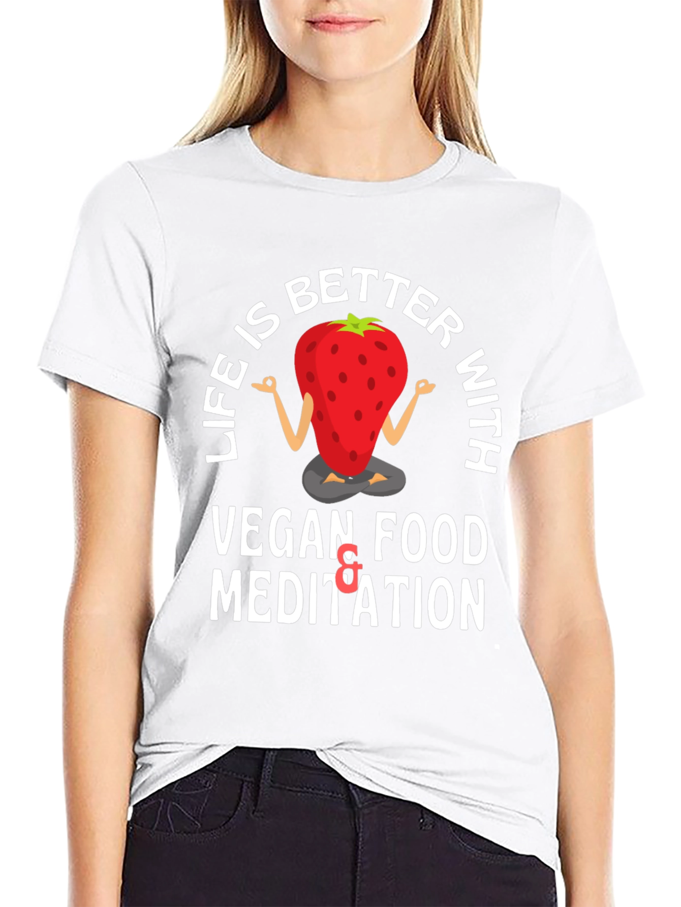 Black Vegan Meditation T-Shirt - Life is Better With... view 9