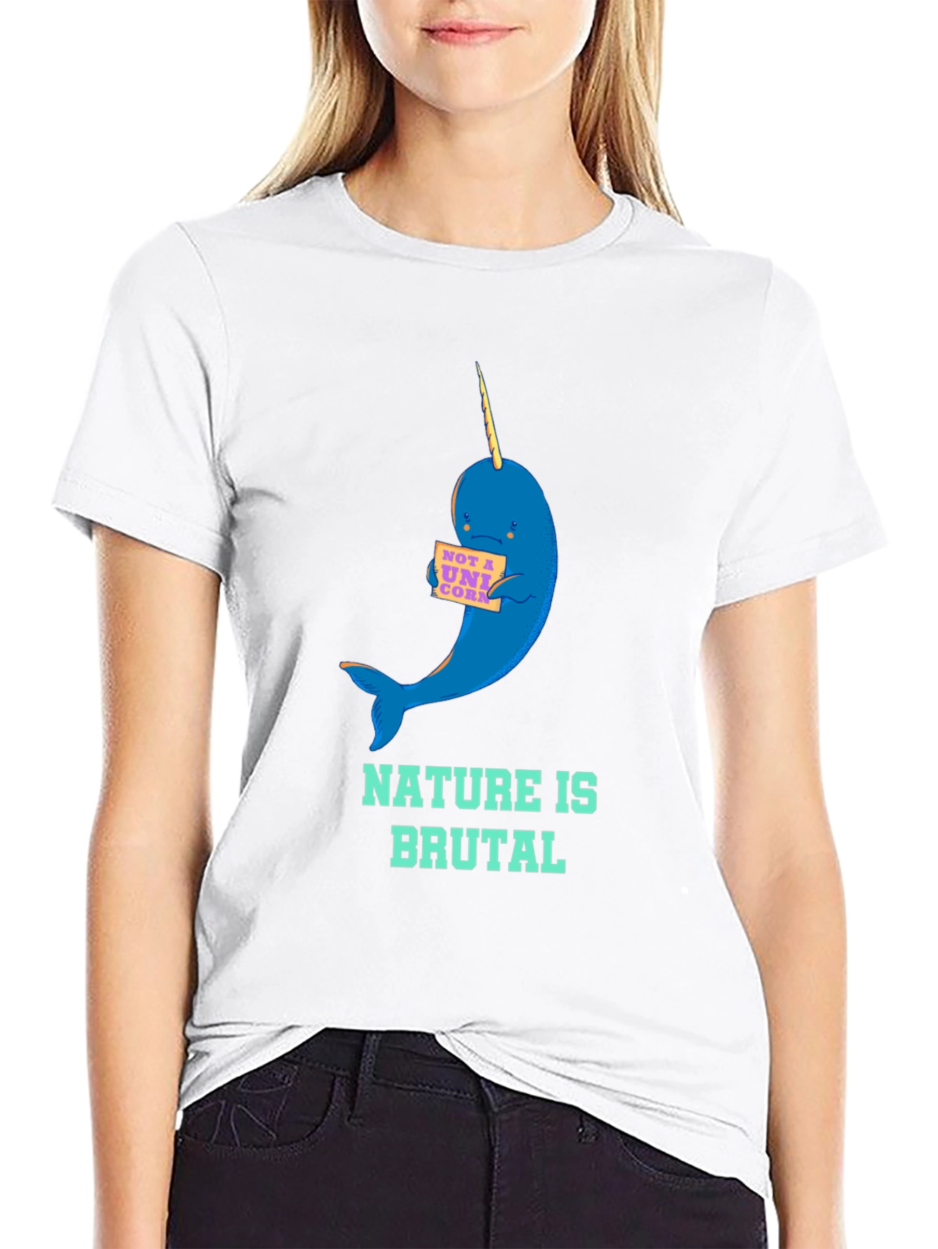 Black Nature is Brutal Narwhal Graphic Tee view 9