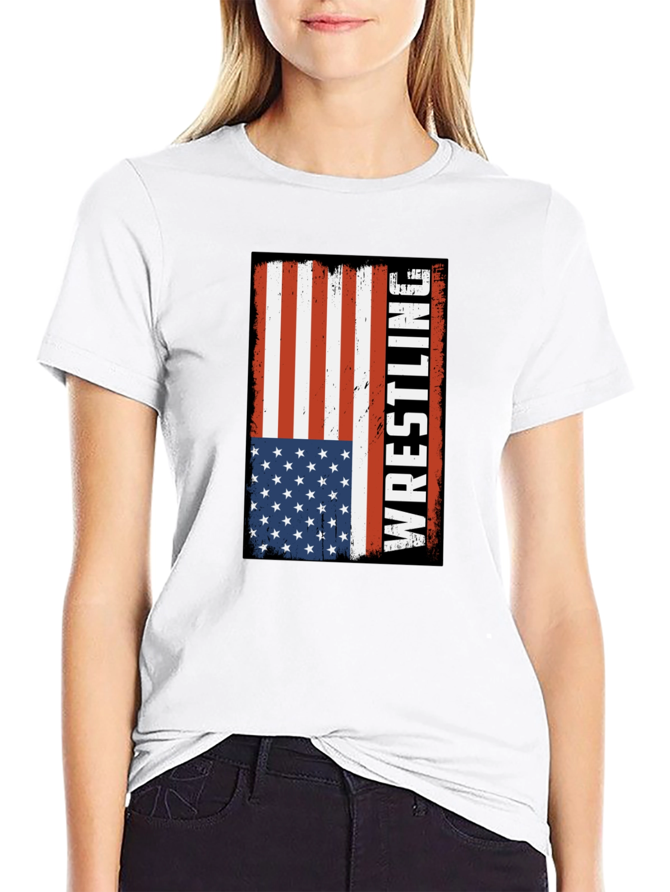 Wrestling American Flag Graphic T-Shirt - 9