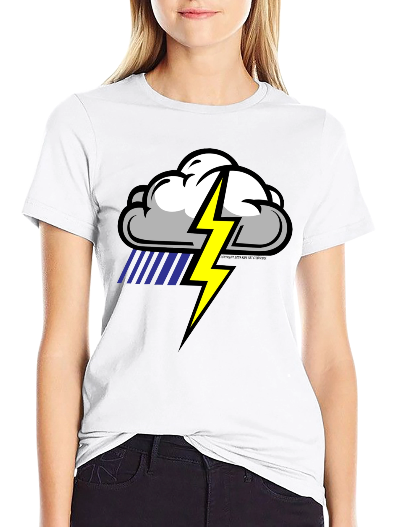 Black Storm Cloud Lightning Graphic Black T-Shirt view 9