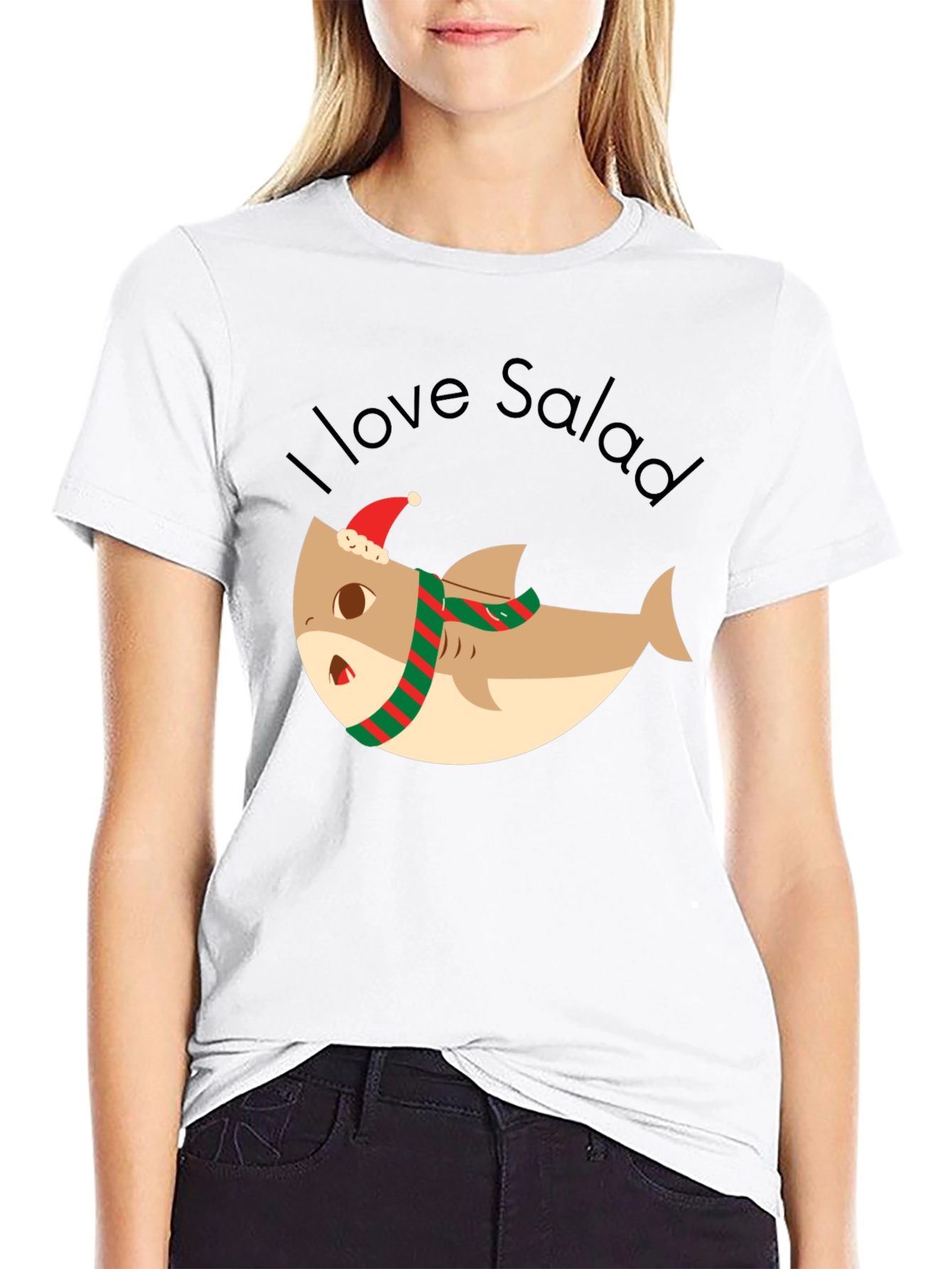 Black Funny Shark I Love Salad Christmas T-Shirt view 9
