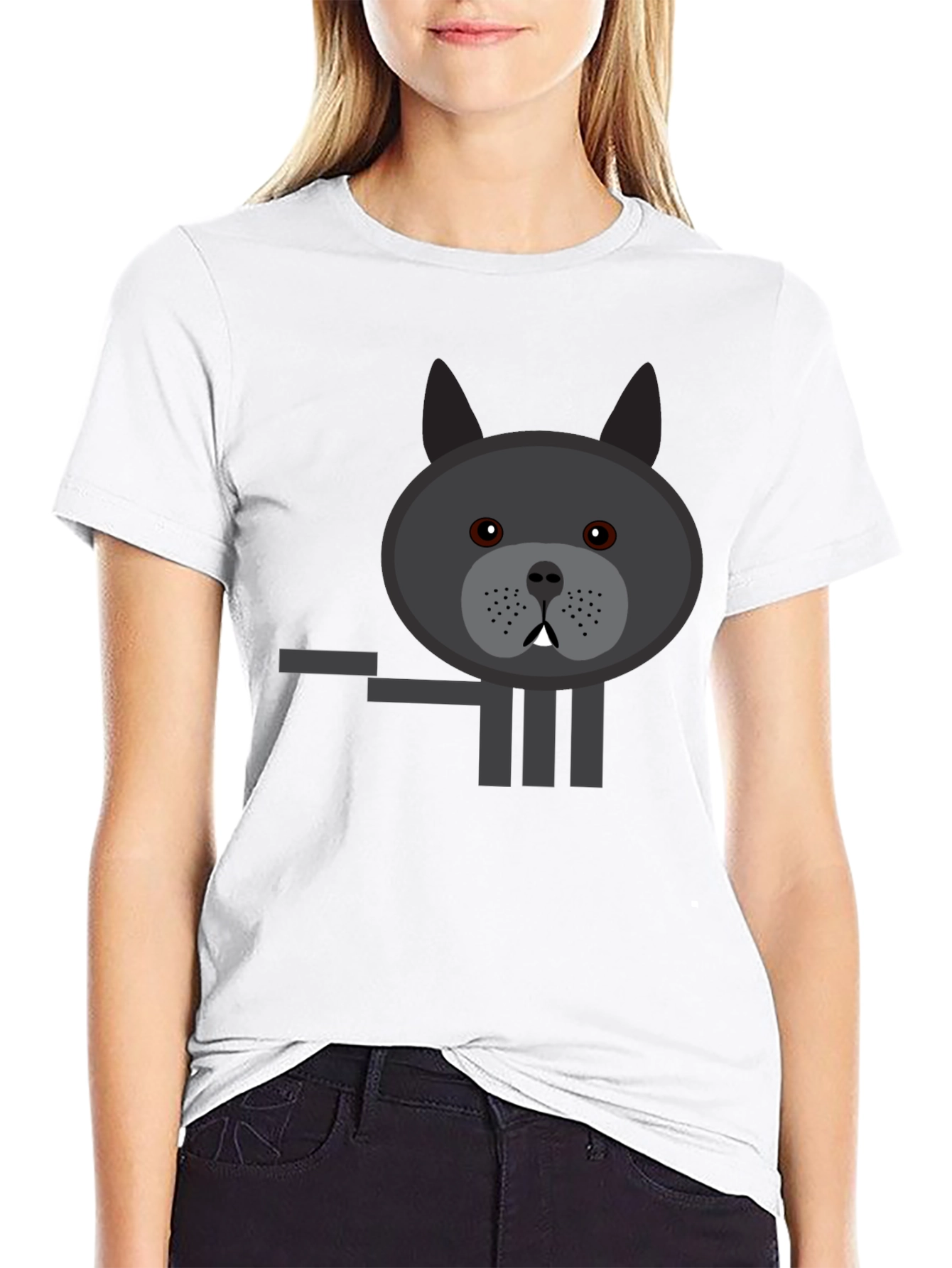 Black Graphic Tee: Cartoon Bulldog Design Black T-Shirt view 9
