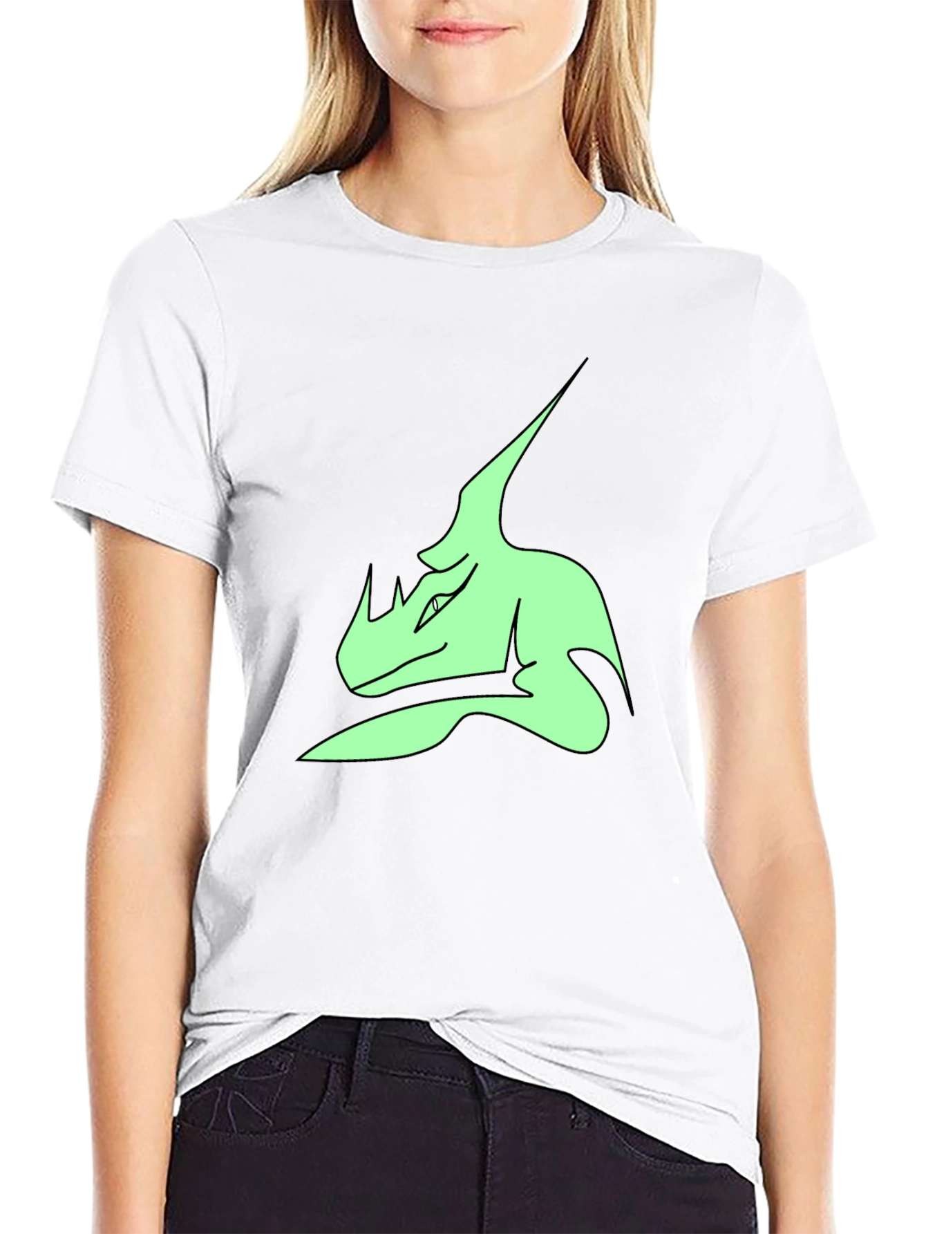 Black Stylish Black T-Shirt with Green Dinosaur Graphic Print view 9
