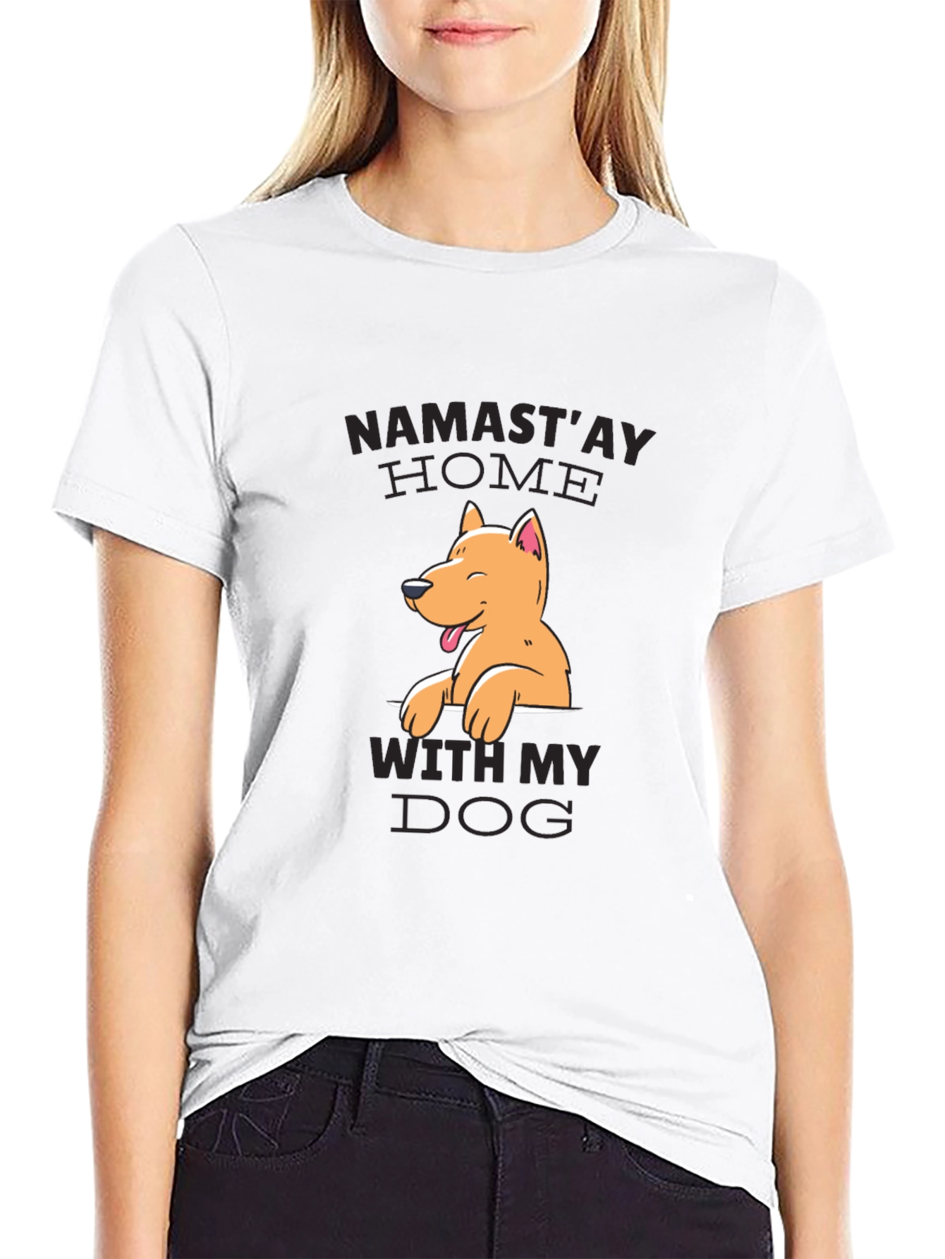 Black Namast'ay Home With My Dog Black Graphic Tee view 9